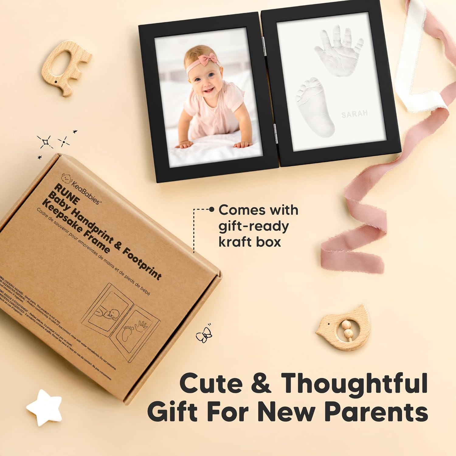 KeaBabies Personalized Baby Footprint Kit - Keepsake for Girls Boys
