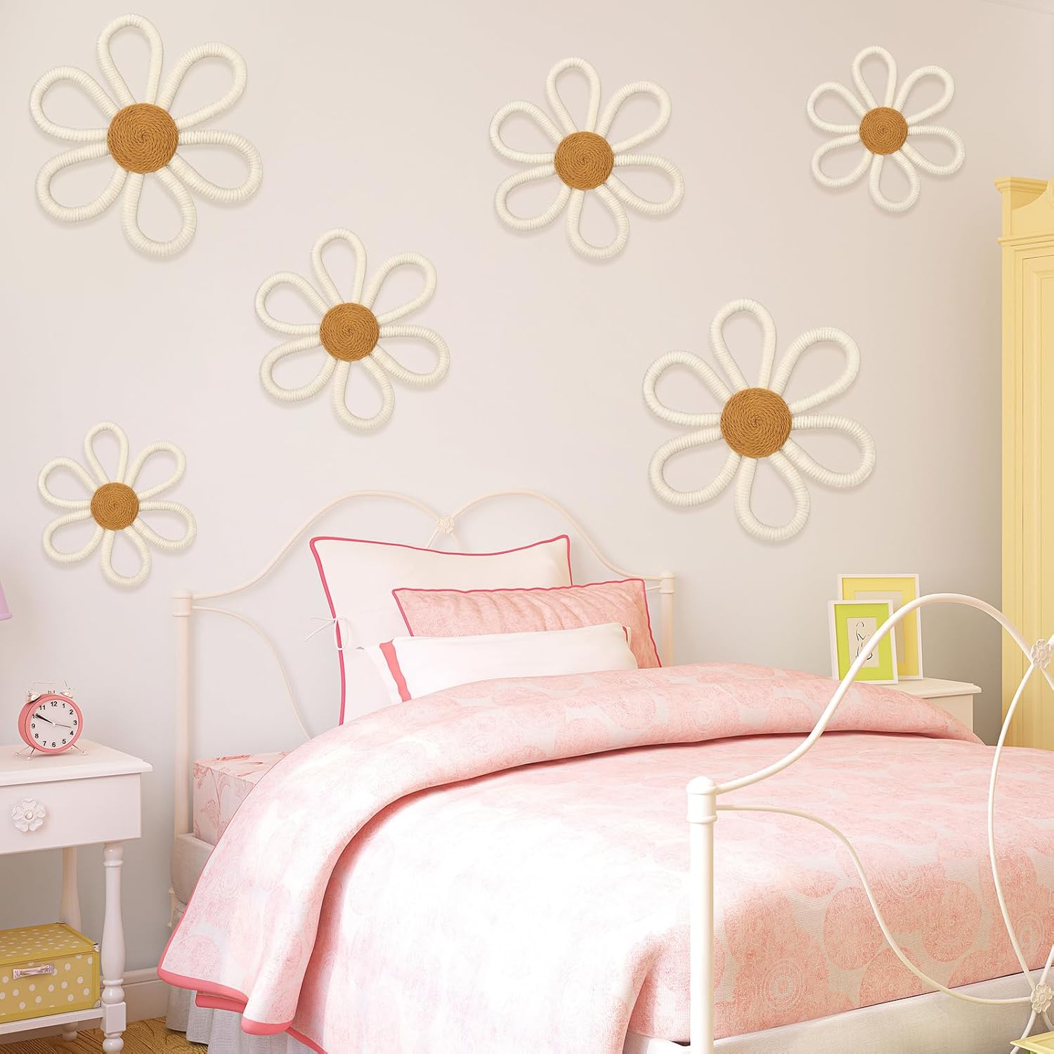 Barydat Boho Wall Hanging Decor Daisy Flower Set 6 Pcs