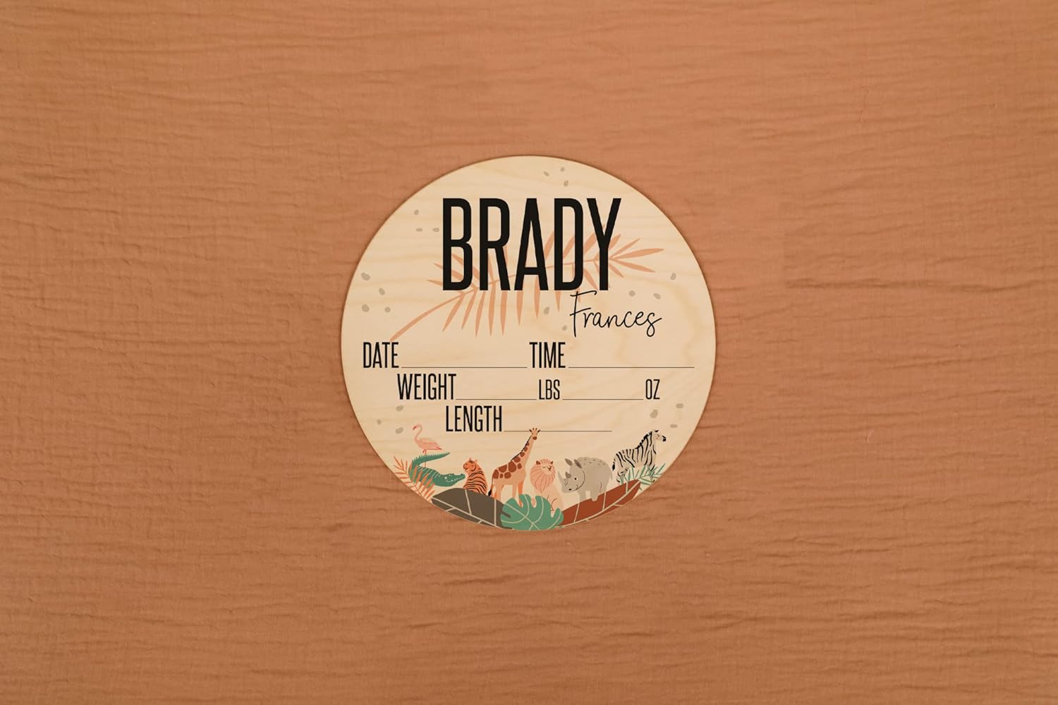 Personalized Birth Stat Sign for Newborn Baby with Safari Animals Design
