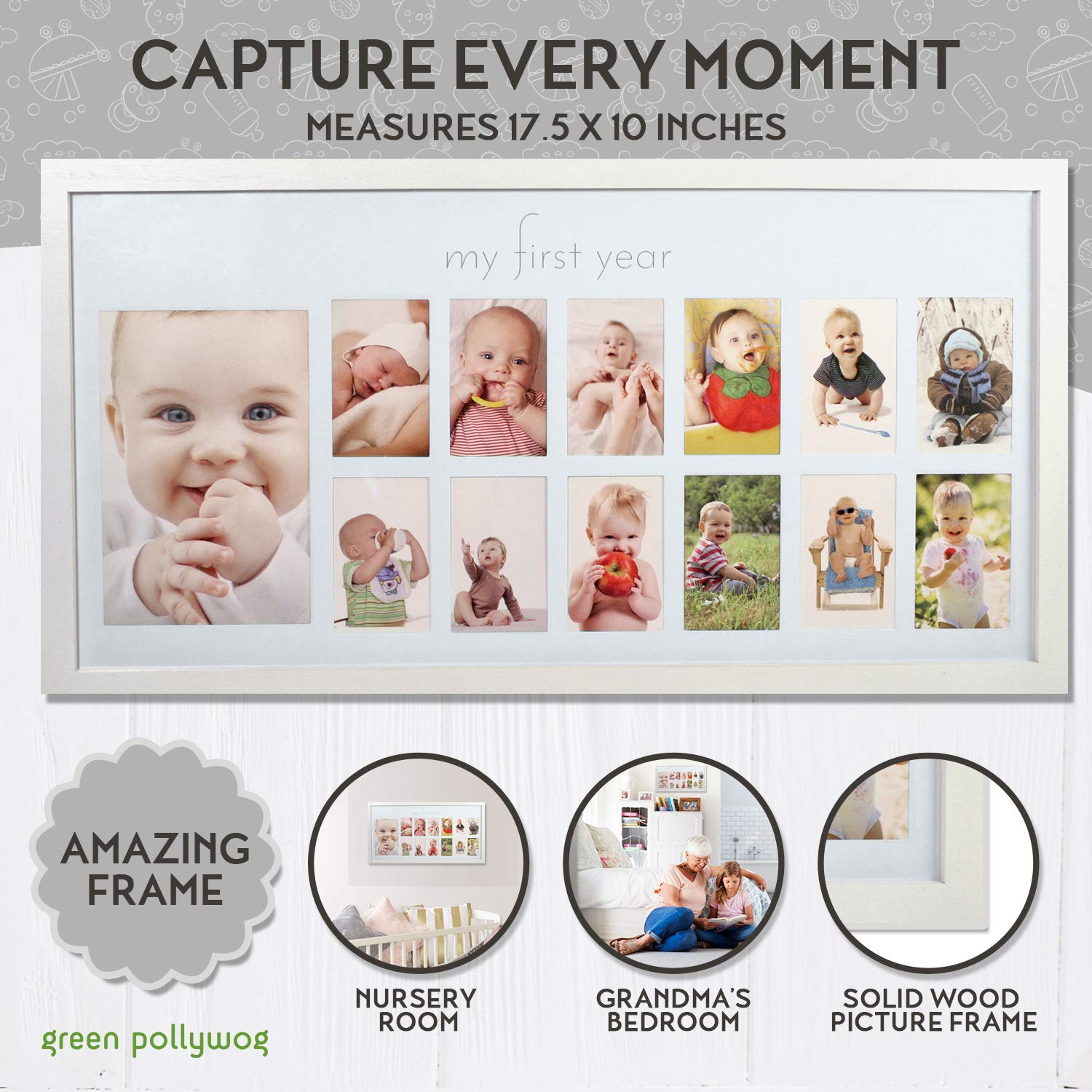 Green Pollywog 12-Month Photo Frame with Mat