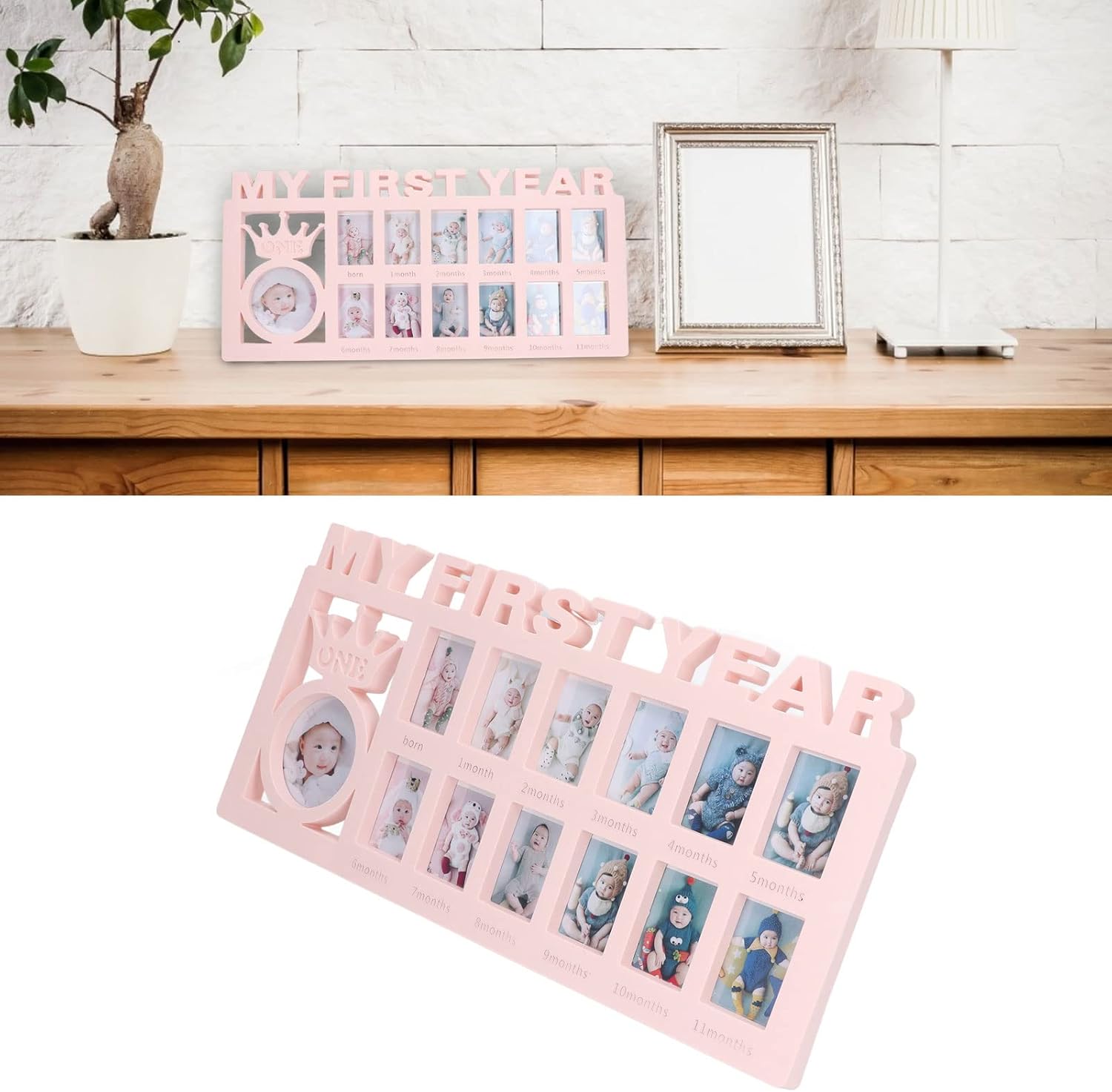 Baby Picture Frame for First Twelve Months Milestones Pink
