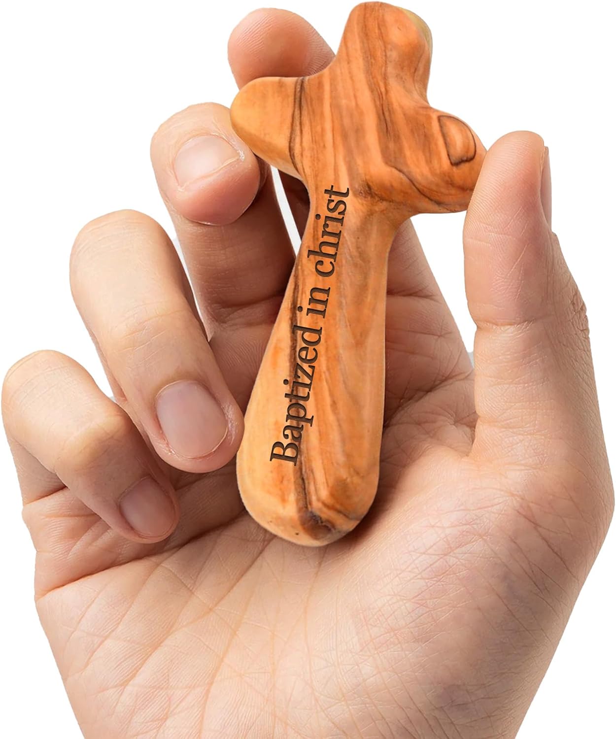 Personalized Olive Wood Cross with Name - 4 Inch Handcrafted Christian Keepsake