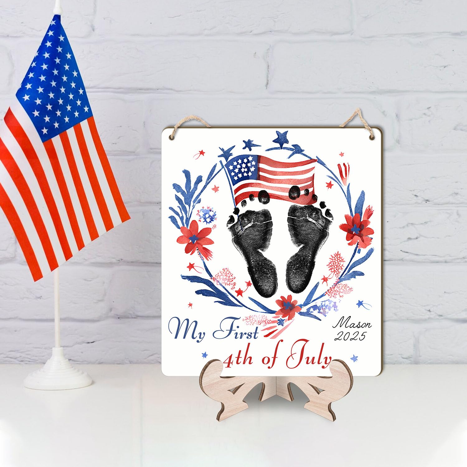 TRUMPETIC 4th of July Baby Handprint Kit DIY Keepsake Sign 8x9