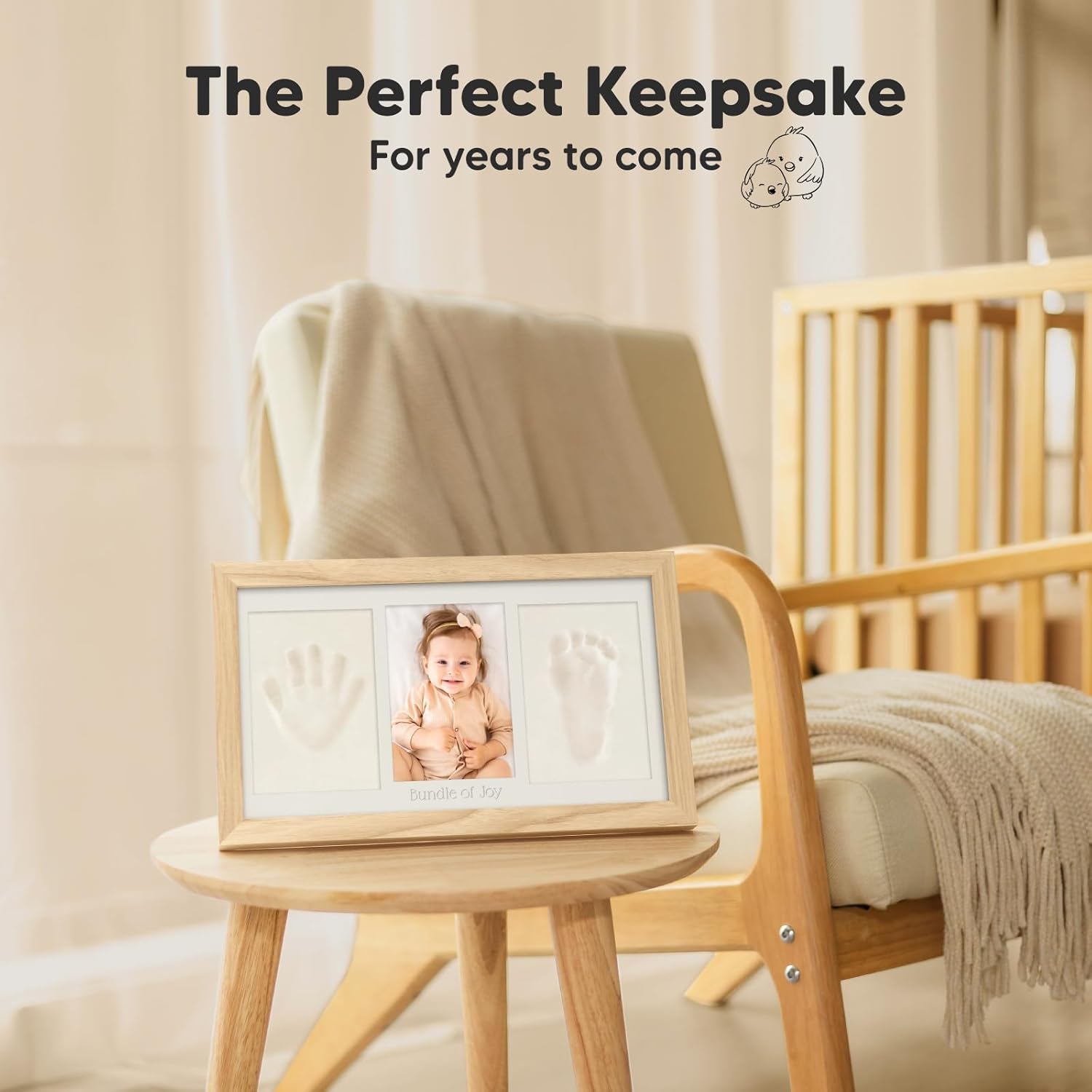 KeaBabies Baby Footprint Kit - Ash Wood Frame with Name Date Print