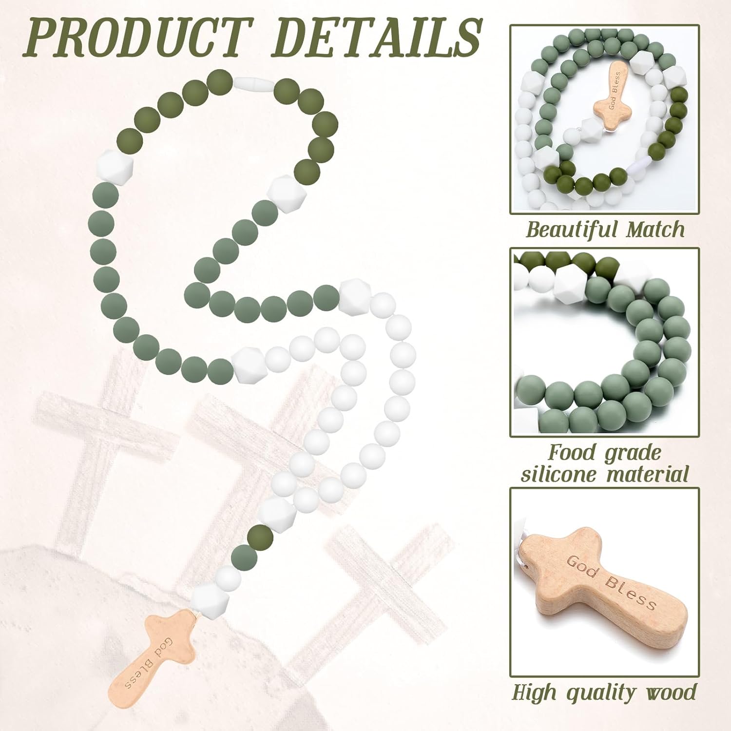 Misdary Baby Silicone Rosary Baptism Gift Green Square