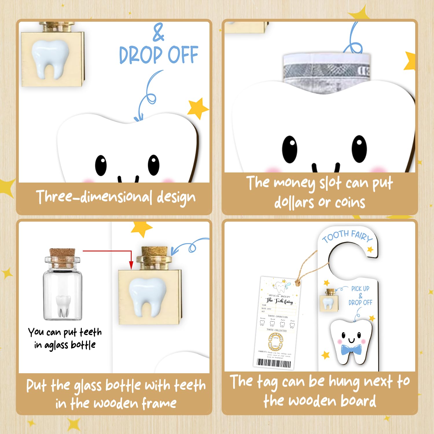 Wuguimeii 3Pcs Tooth Fairy Kit - Magical Lost Teeth Gifts