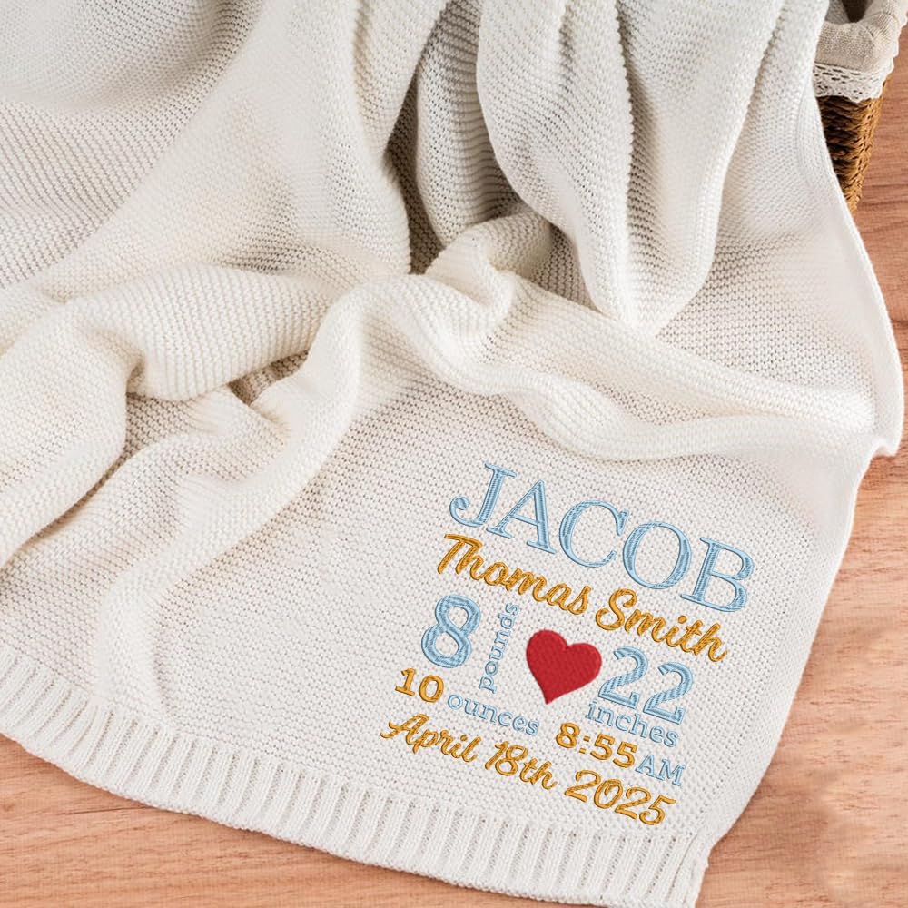 Noni Personalized Baby Blanket with Birth Stats 1
