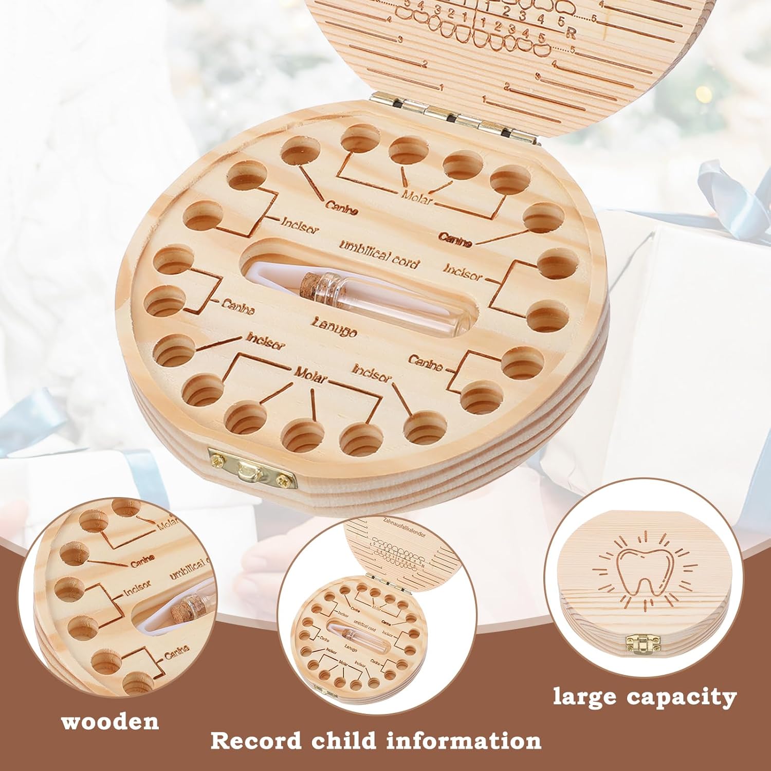 Baby Tooth Fairy Box Wooden Keepsake Organizer