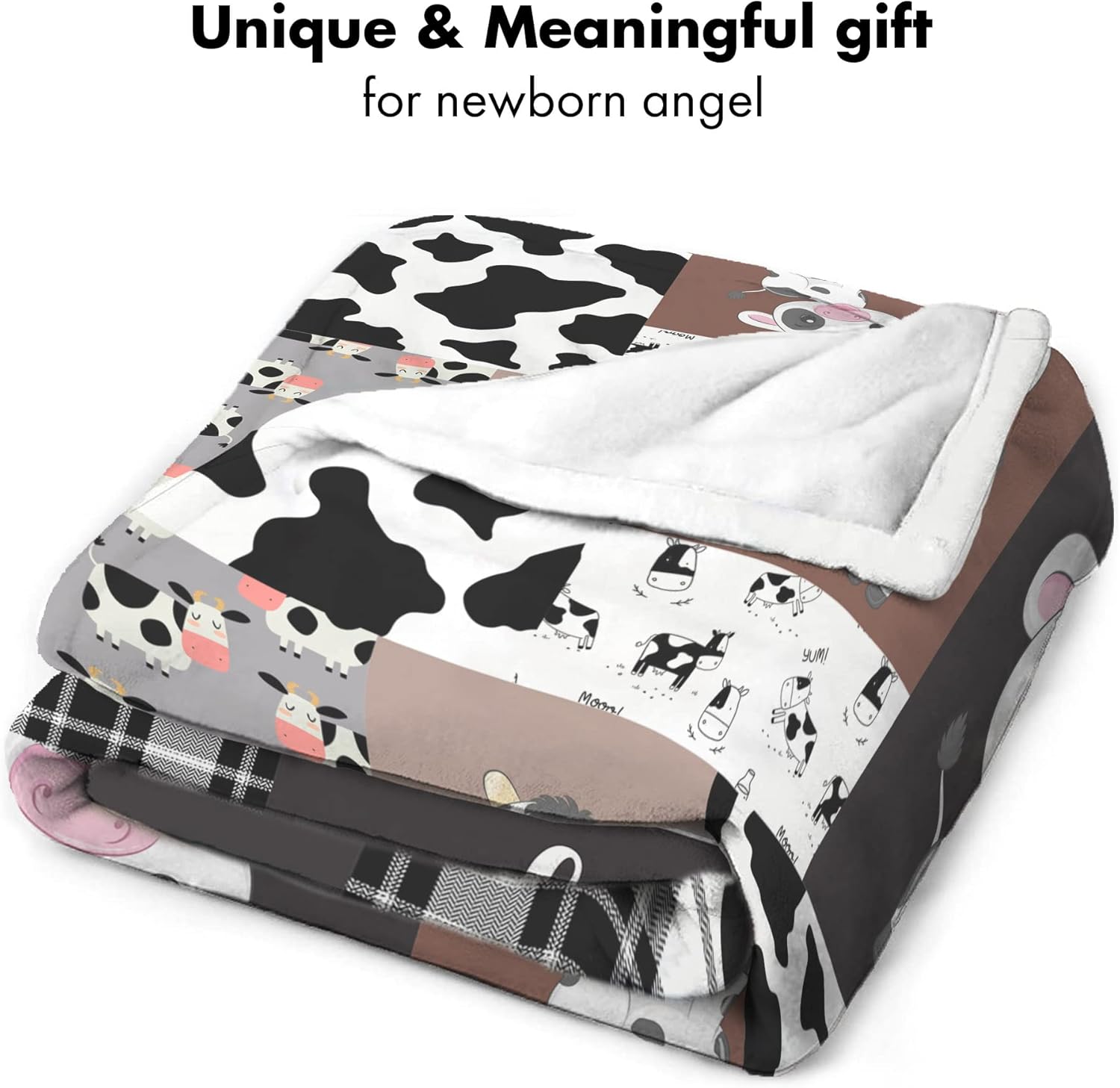 VibeCustom Personalized Cow Print Baby Blanket with Name