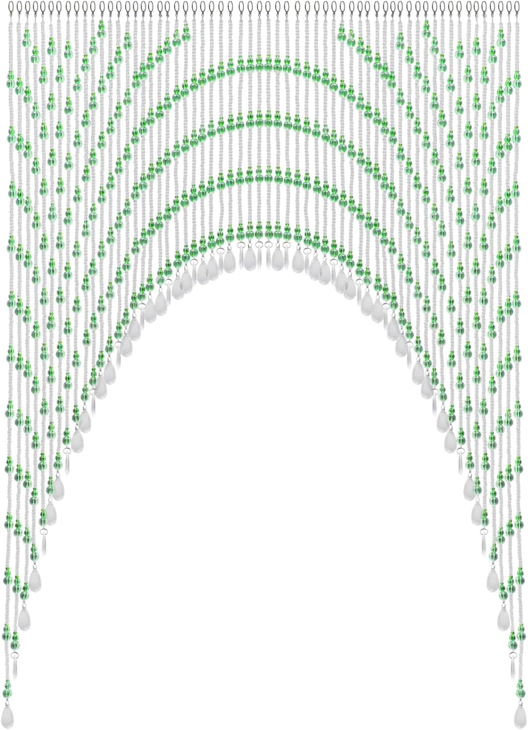 Green Beaded Curtain for Doorway and Window with Stainless Steel Strings