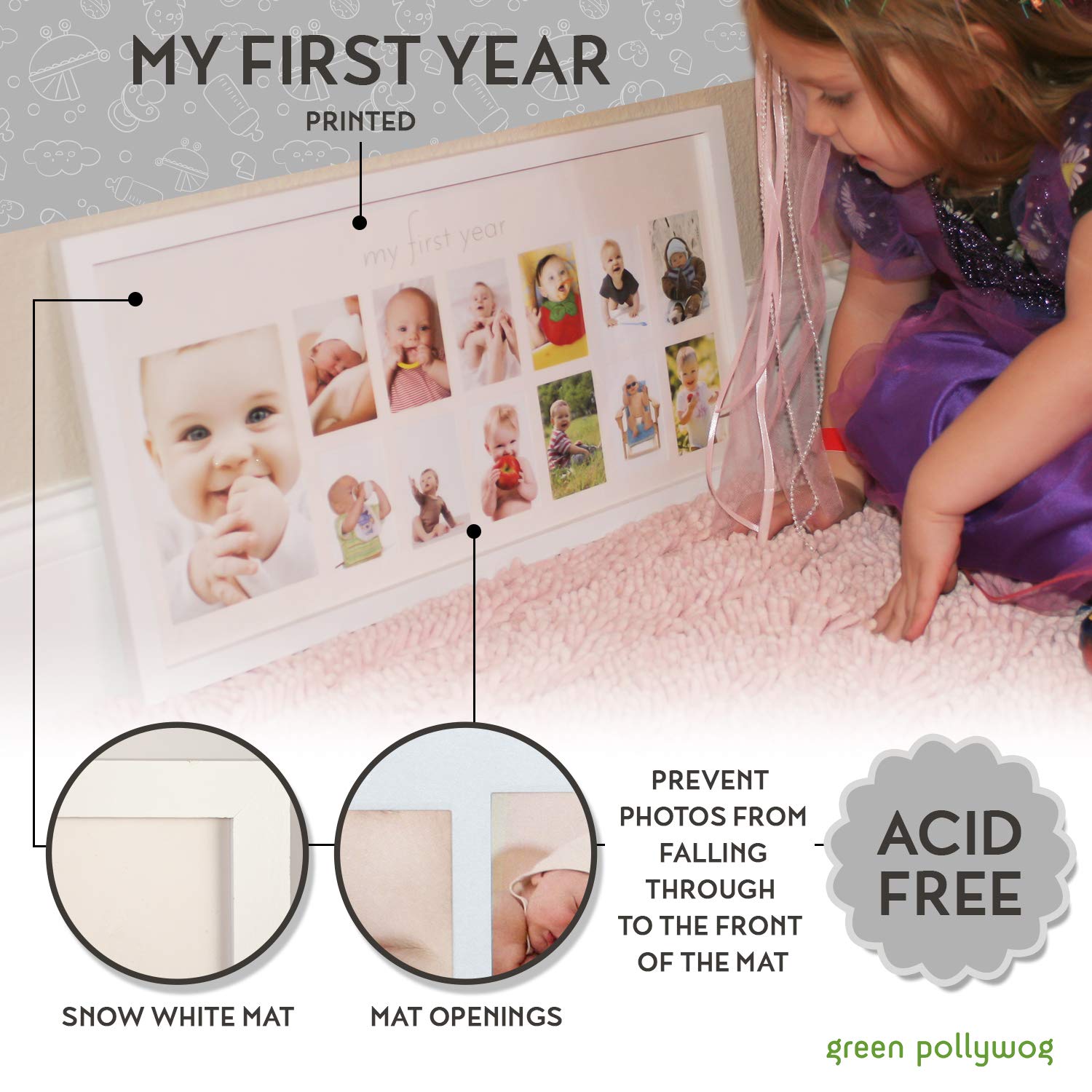 Green Pollywog 12-Month Photo Frame with Mat