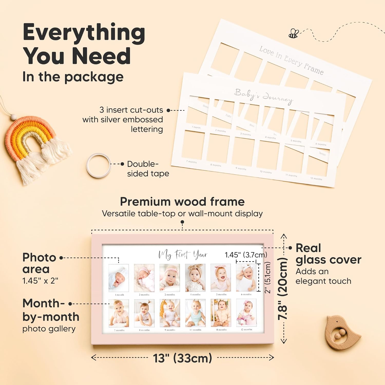KeaBabies 12-Month Baby Photo Frame with Inkless Hand Footprint Kit
