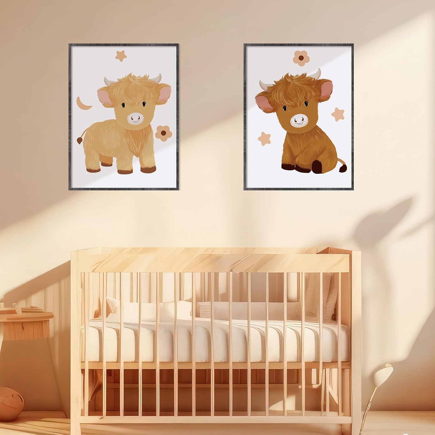 Geyoga 3 Pcs Baby Highland Cattle Wall Decor Art