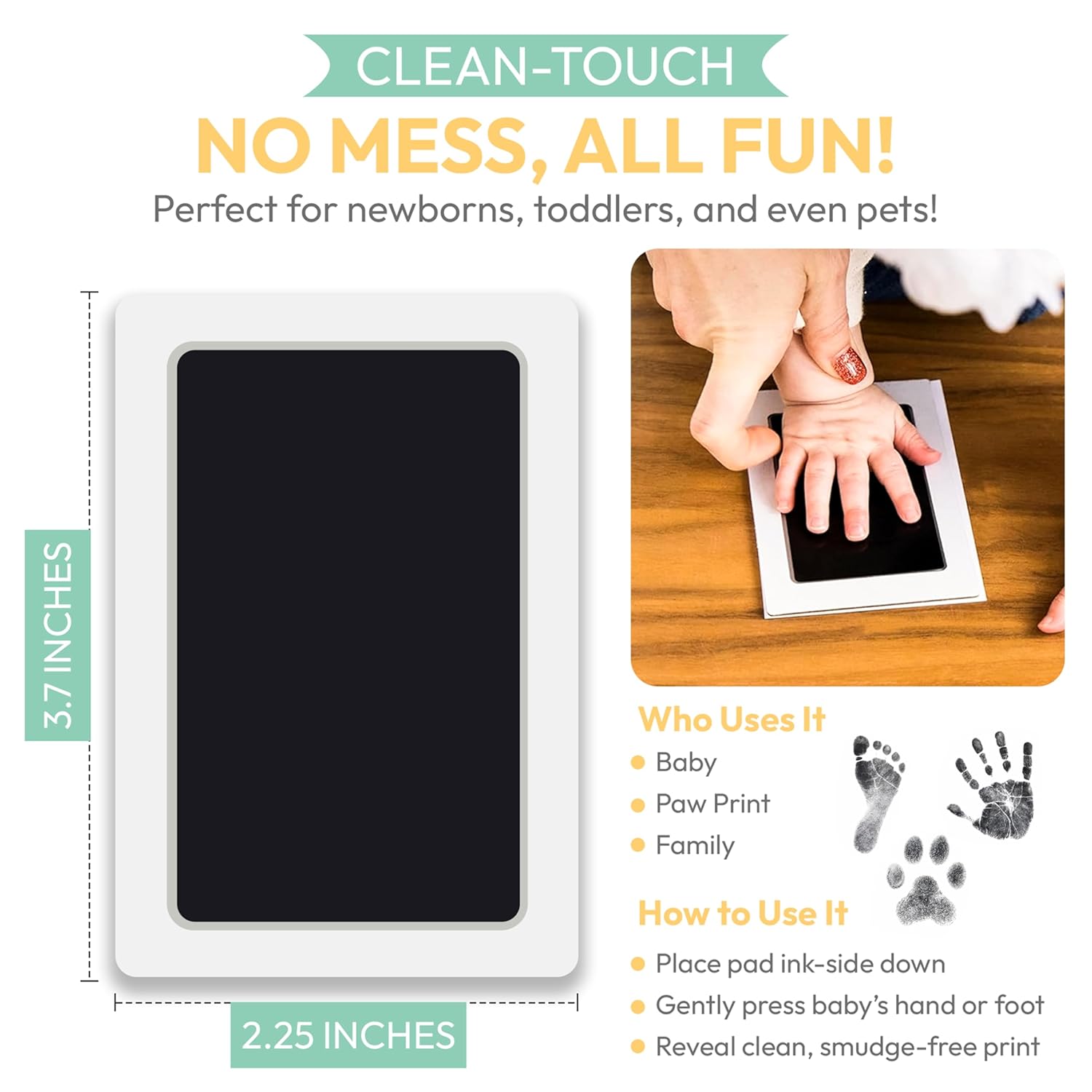 Clean Touch Ink Pad for Baby Handprint Footprint