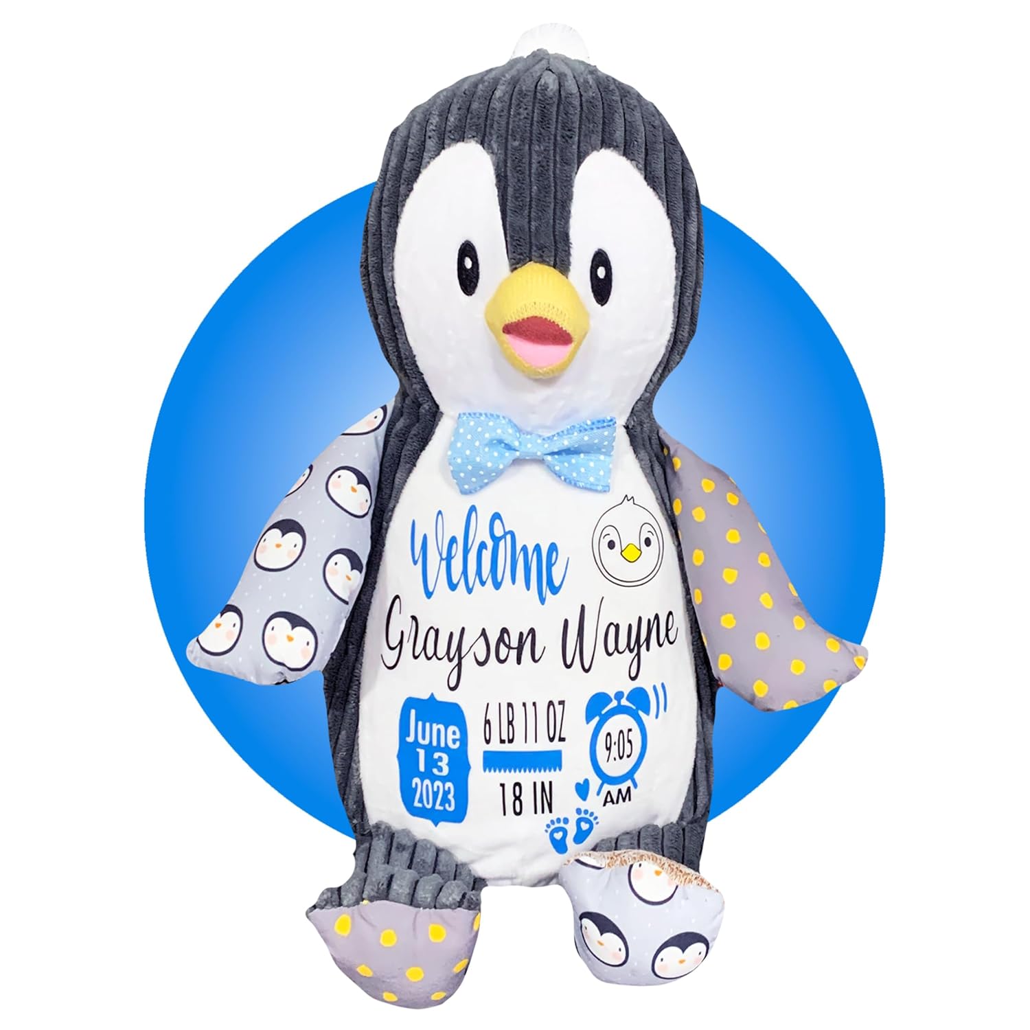Personalized Baby Stats Penguin Plushie - Birth Announcement Keepsake 1