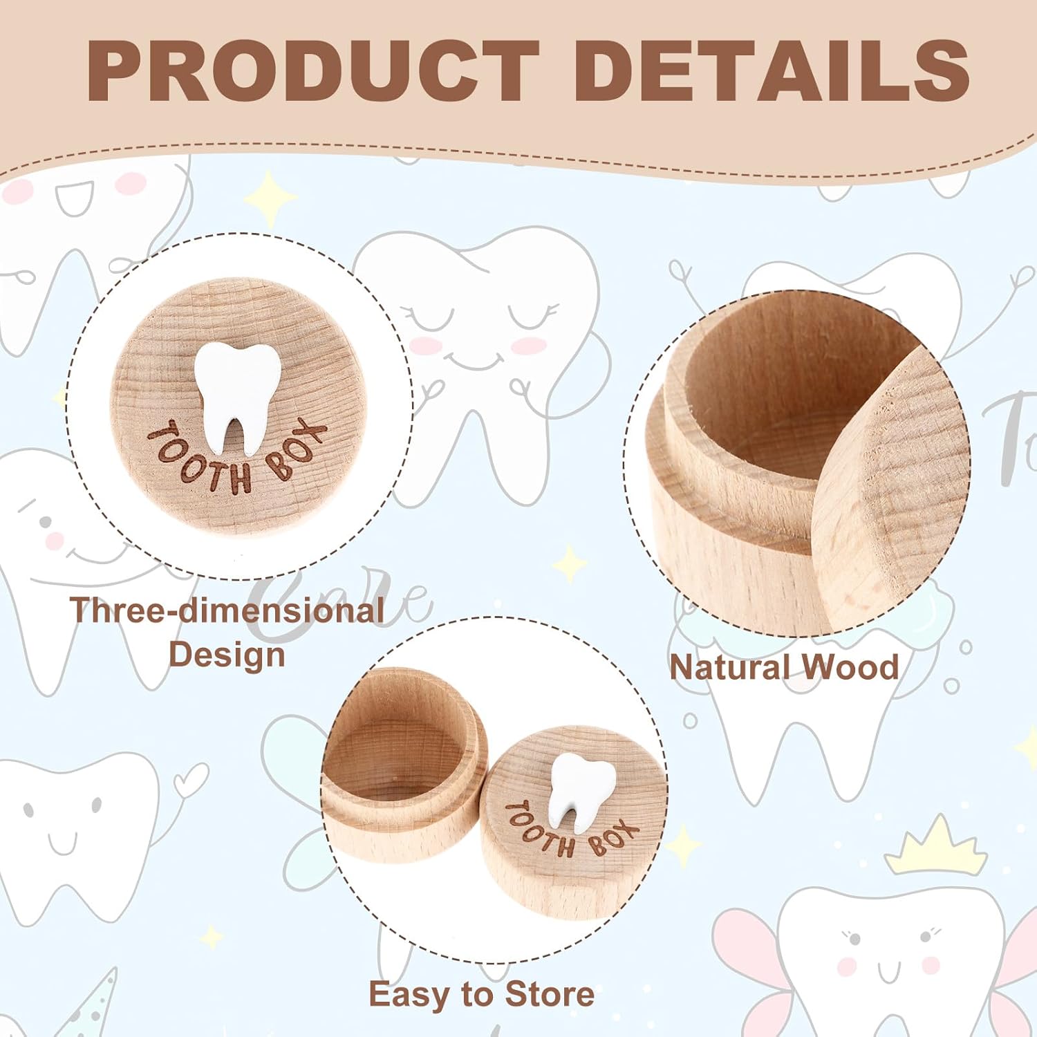 ZEYIYER 2PCS Tooth Fairy Wooden Holder Box
