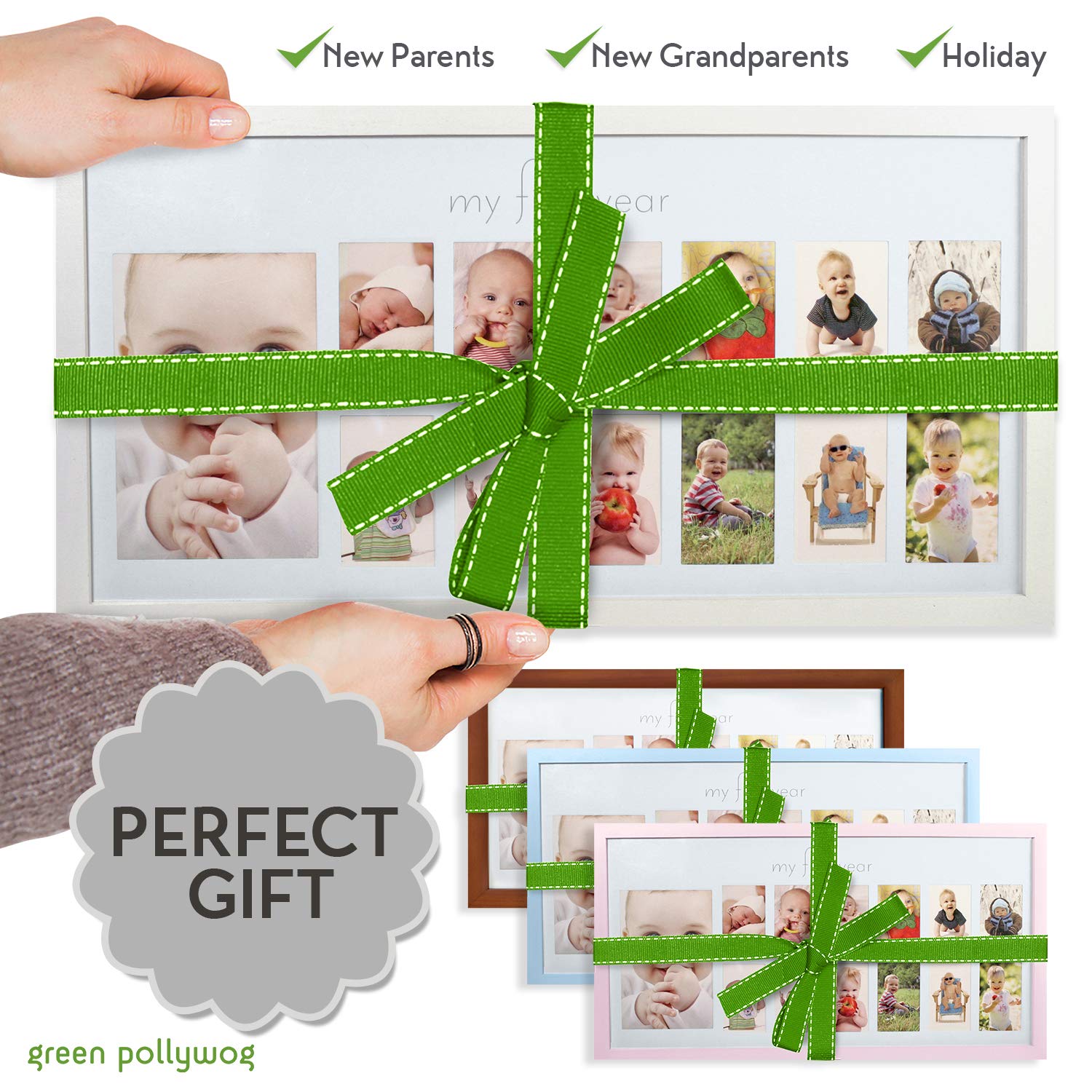 Green Pollywog 12-Month Photo Frame with Mat