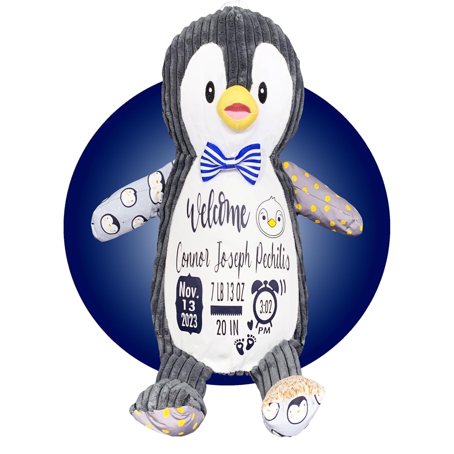 Personalized Baby Stats Penguin Plushie - Birth Announcement Keepsake 1