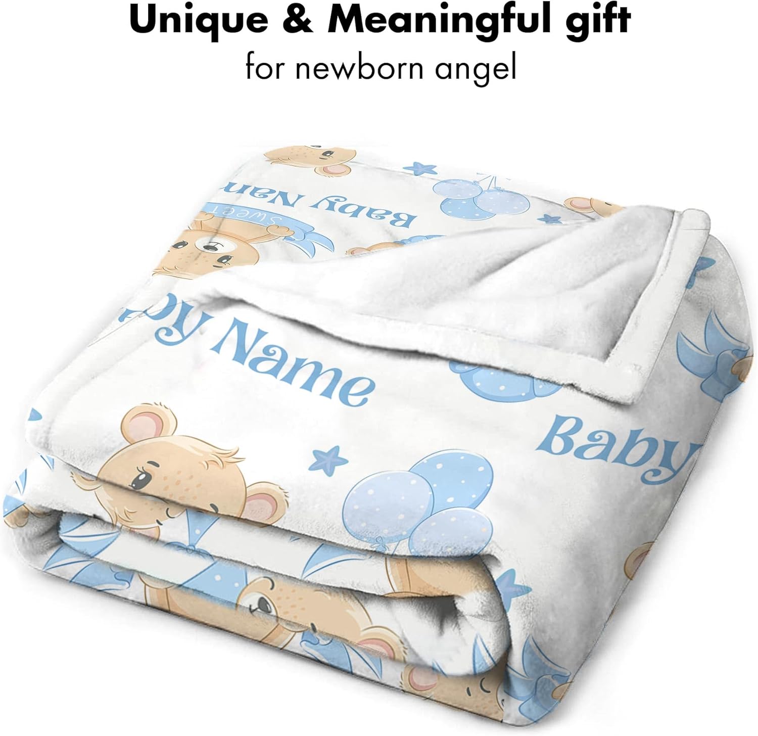 Personalized Bear Baby Blanket with Blue Balloons 1