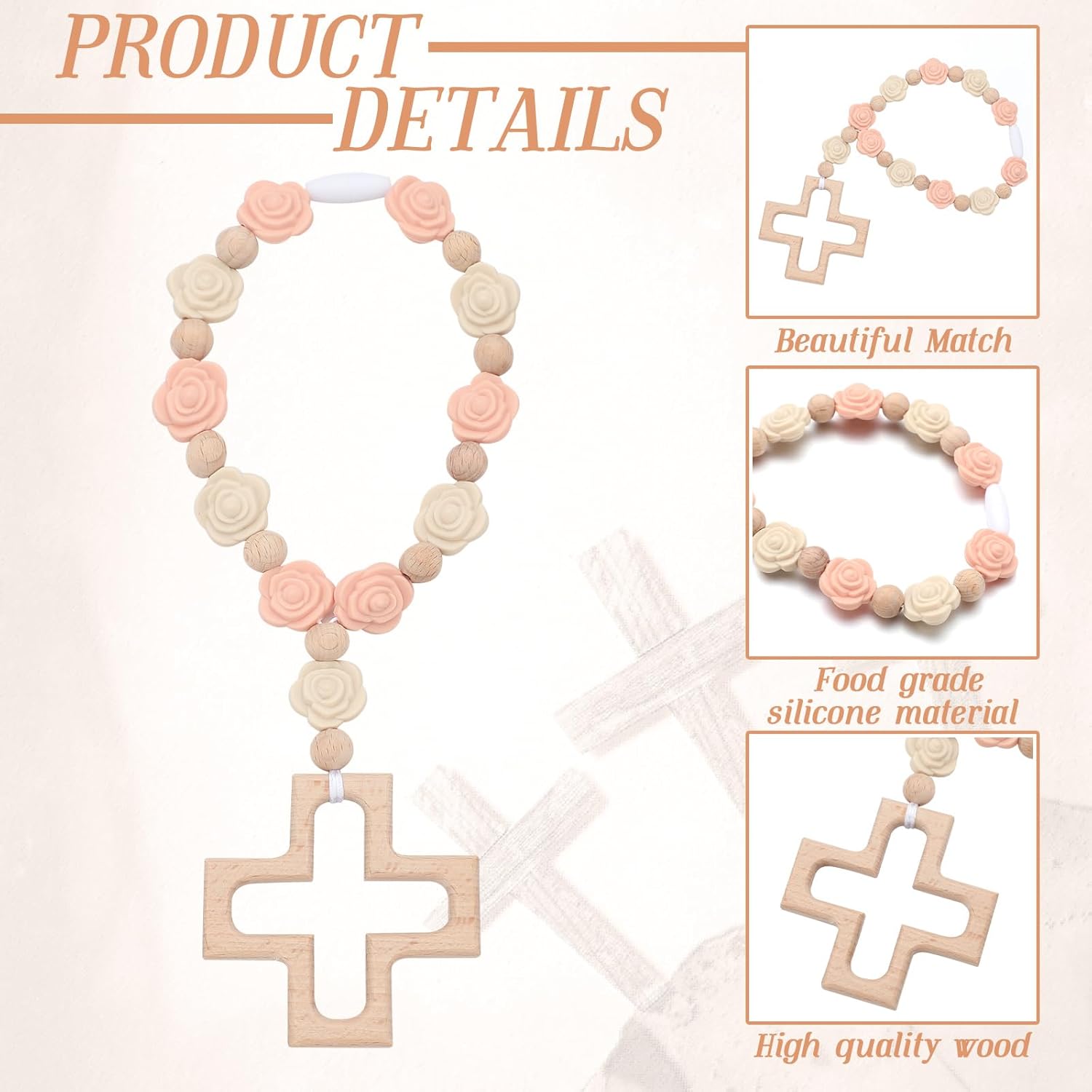Landical Cross Baptism Silicone Rosary Baby Shower Gift