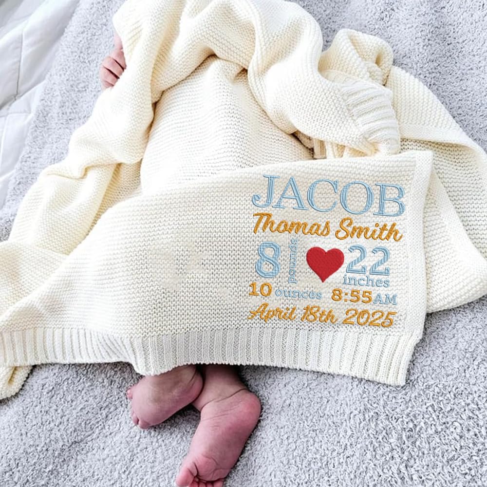 Noni Personalized Baby Blanket with Birth Stats 1