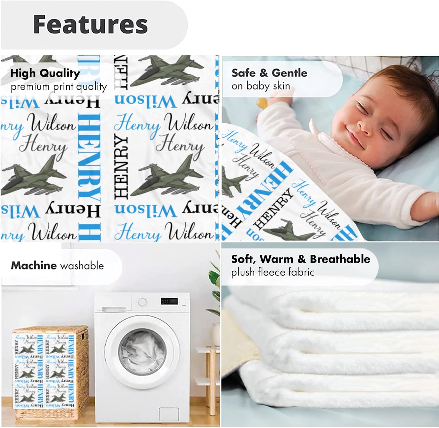Personalized Military Airplane Baby Blanket with Custom Name