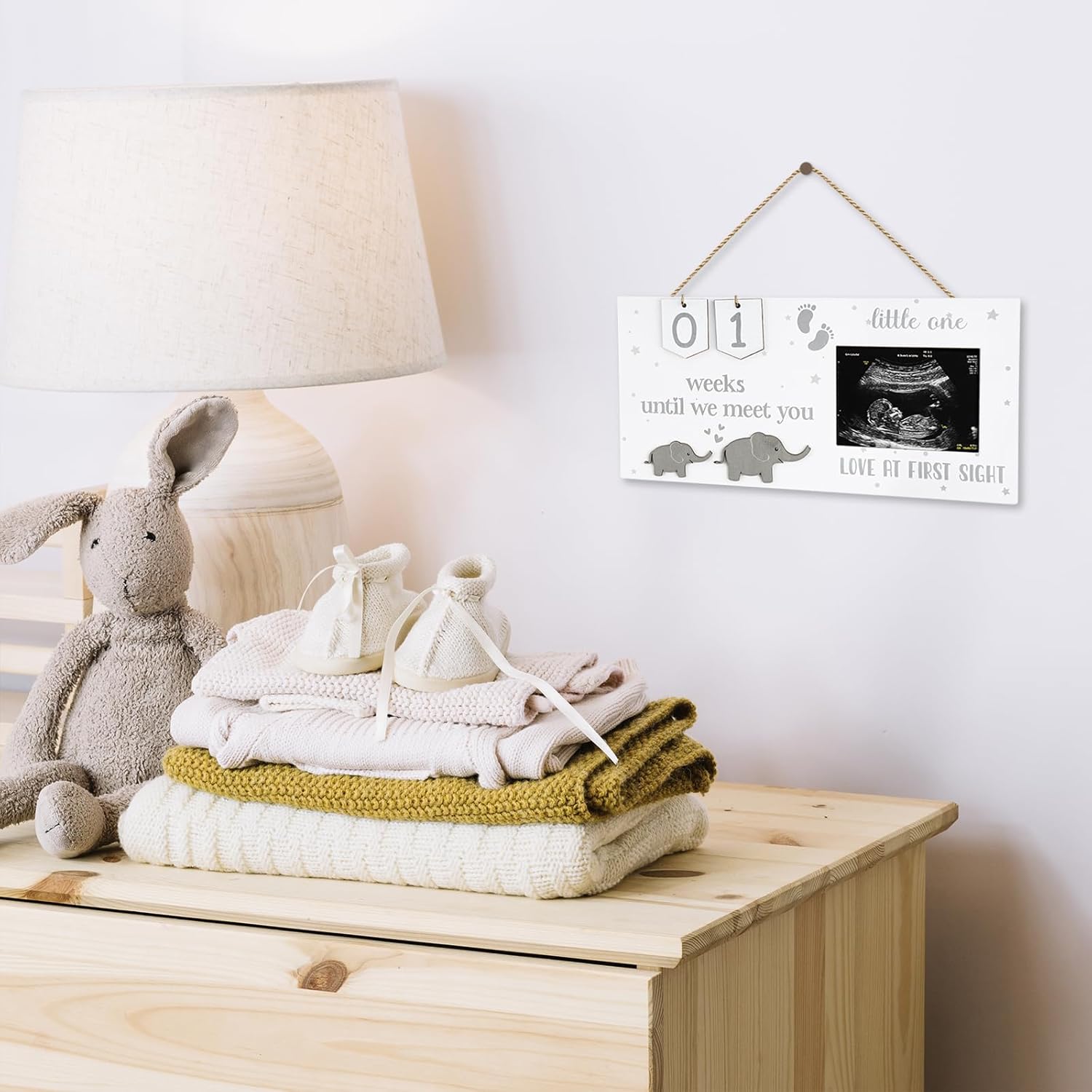 Baby Sonogram Frame with Elephant Design and Number Tiles