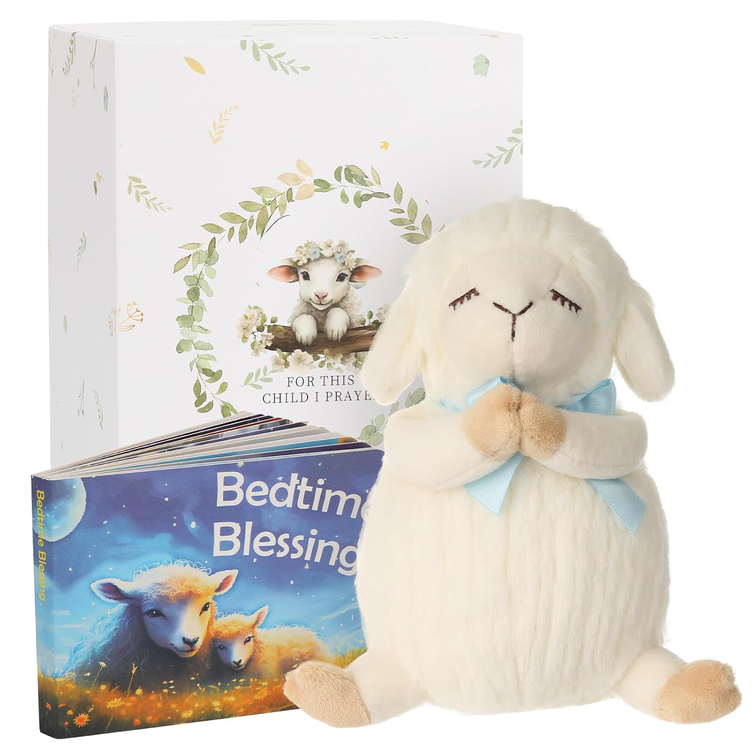 Sawnfay Baptism Gift Set for Boys 7 Praying Lamb Bedtime Blessing Book