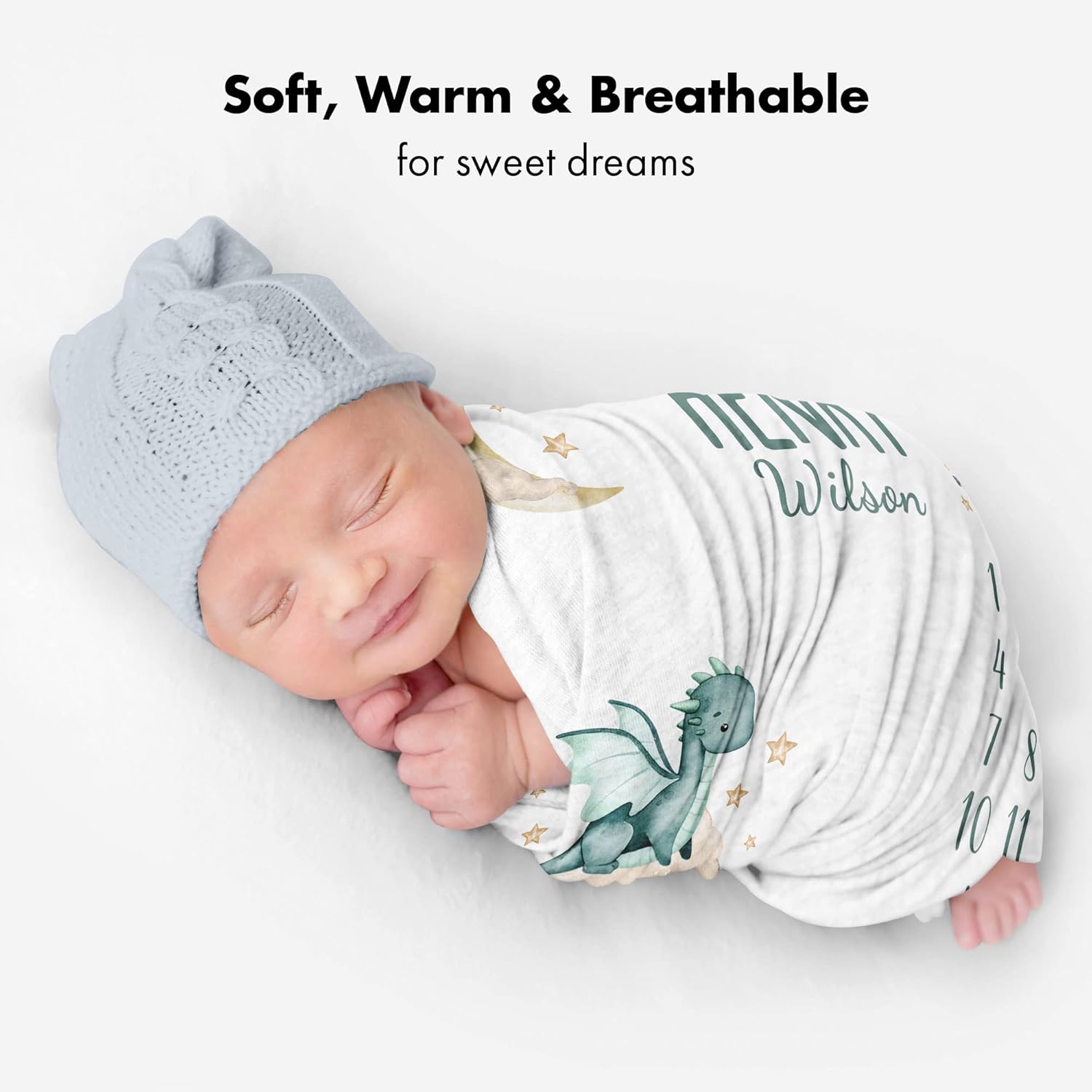 Personalized Dragon and Clouds Baby Blanket with Custom Name