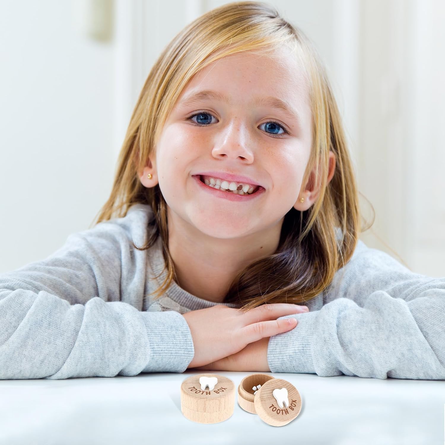 ZEYIYER 2PCS Tooth Fairy Wooden Holder Box