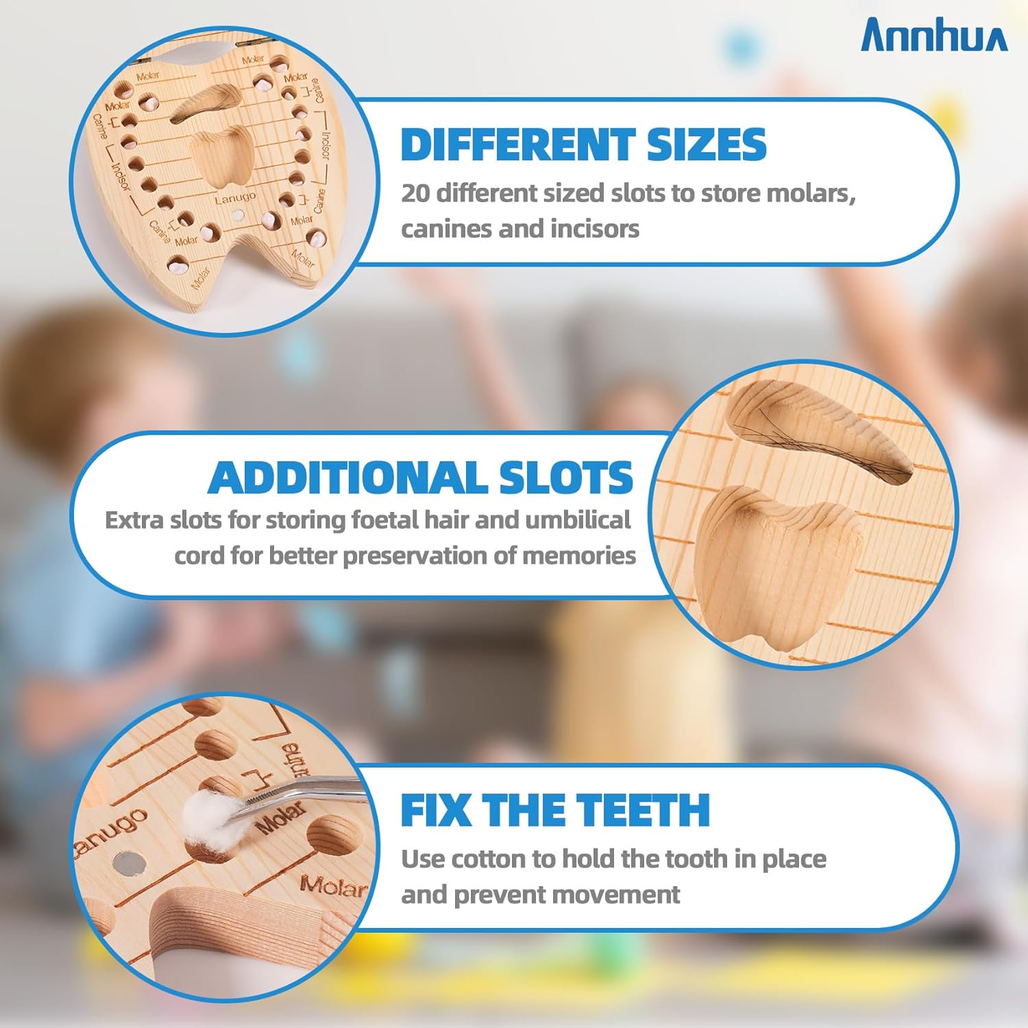 Annhua Wooden Baby Tooth Keepsake Box for Kids