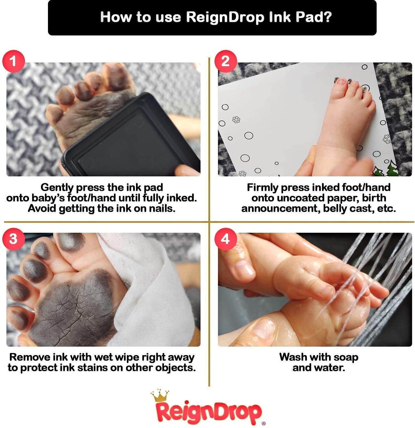 ReignDrop Ink Pad for Baby Footprint Handprint - Pink