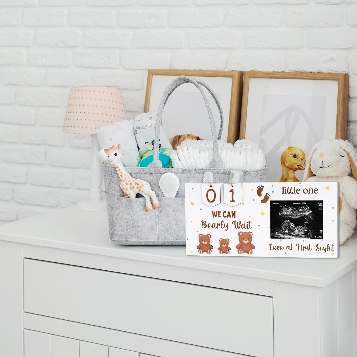 Baby Sonogram Frame with Elephant Design and Number Tiles