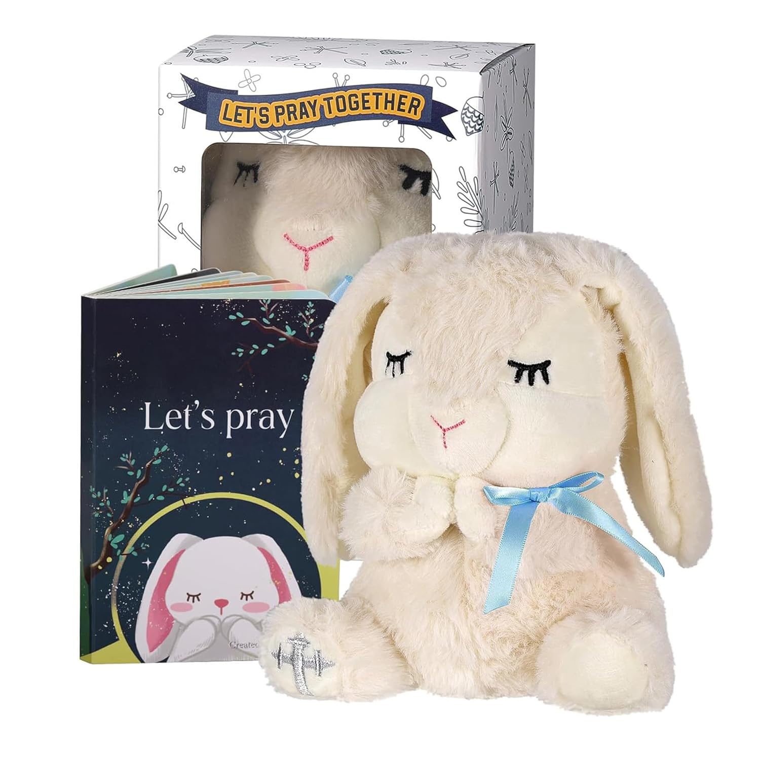 Baptism Gift Set for Boy with Plush Bunny Lets Pray Book