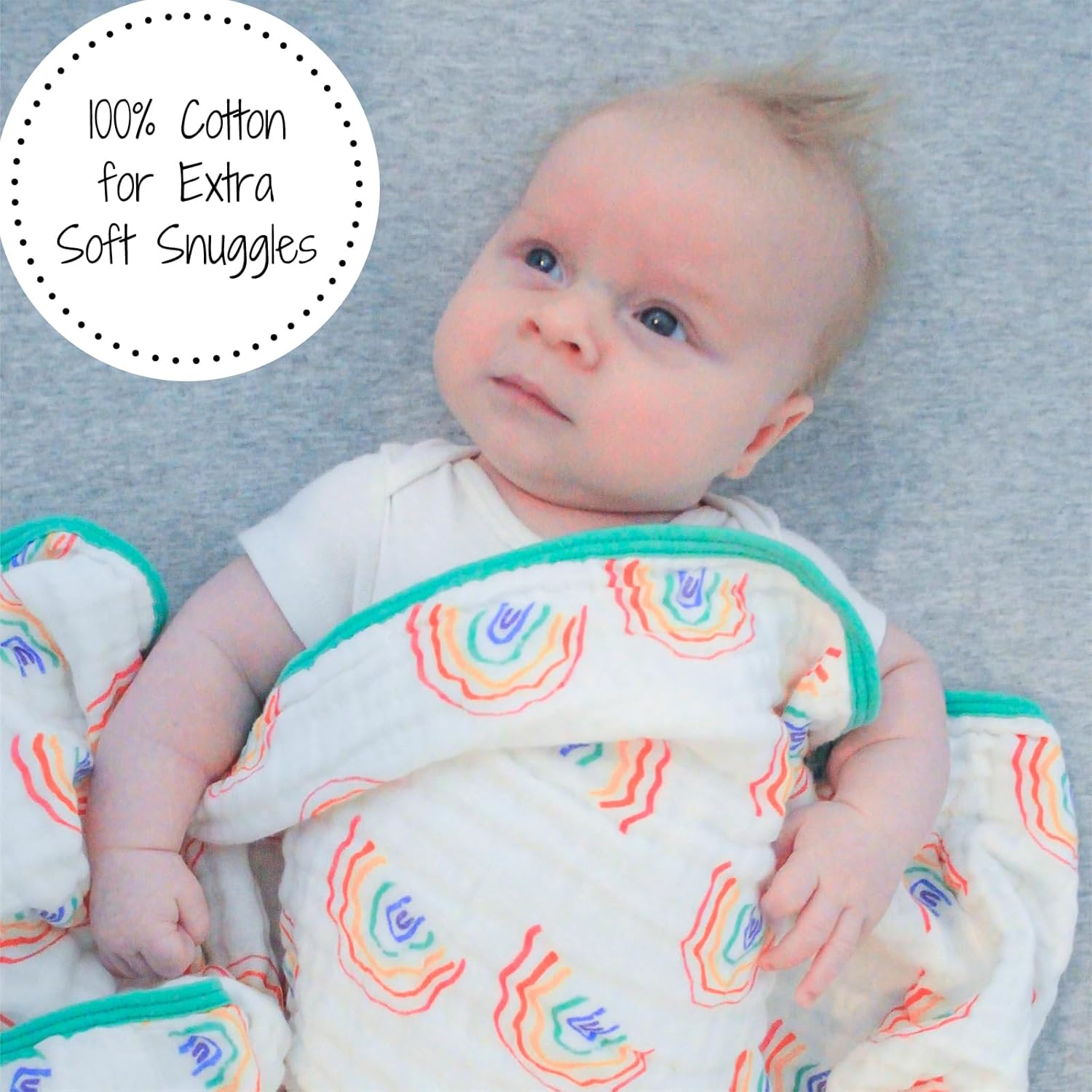 LollyBanks Muslin Blanket Rainbow Print 47x47 Inches 6 Layers