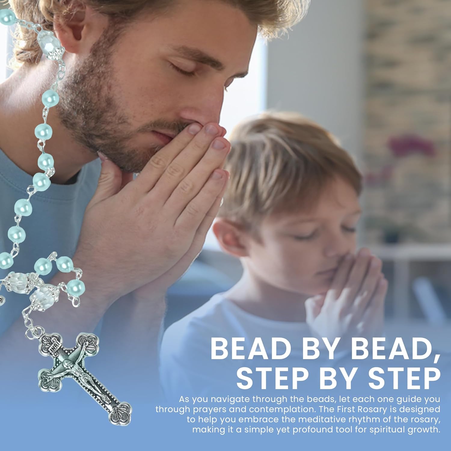 Sweet Treasures Gift - Baptism Rosary for Boys with Ceramic Box and Card