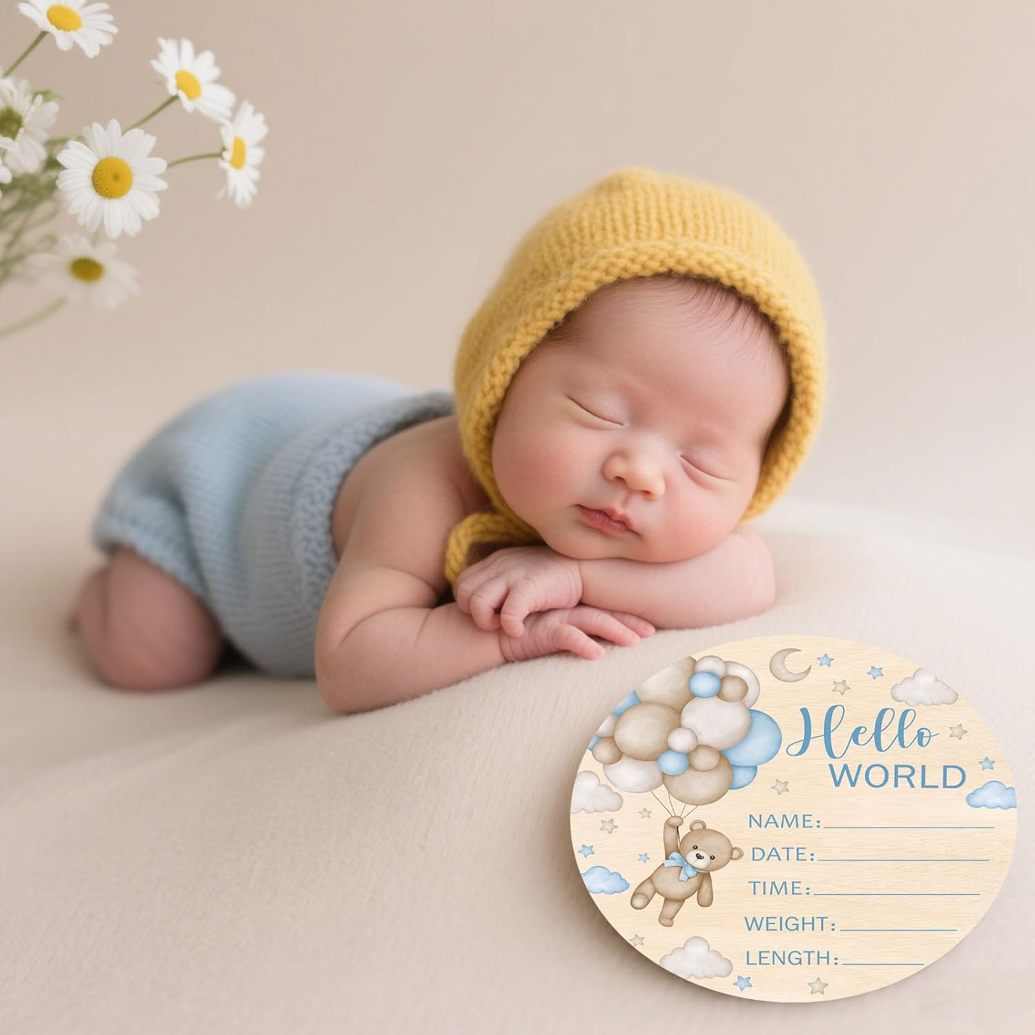 Andrain Double-Sided Wooden Birth Sign