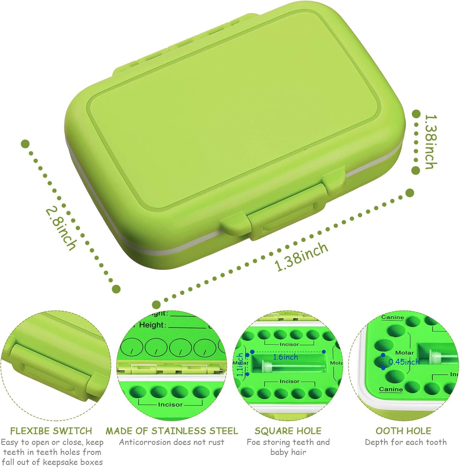 Jetec Baby Tooth Box Keepsake Organizer Green