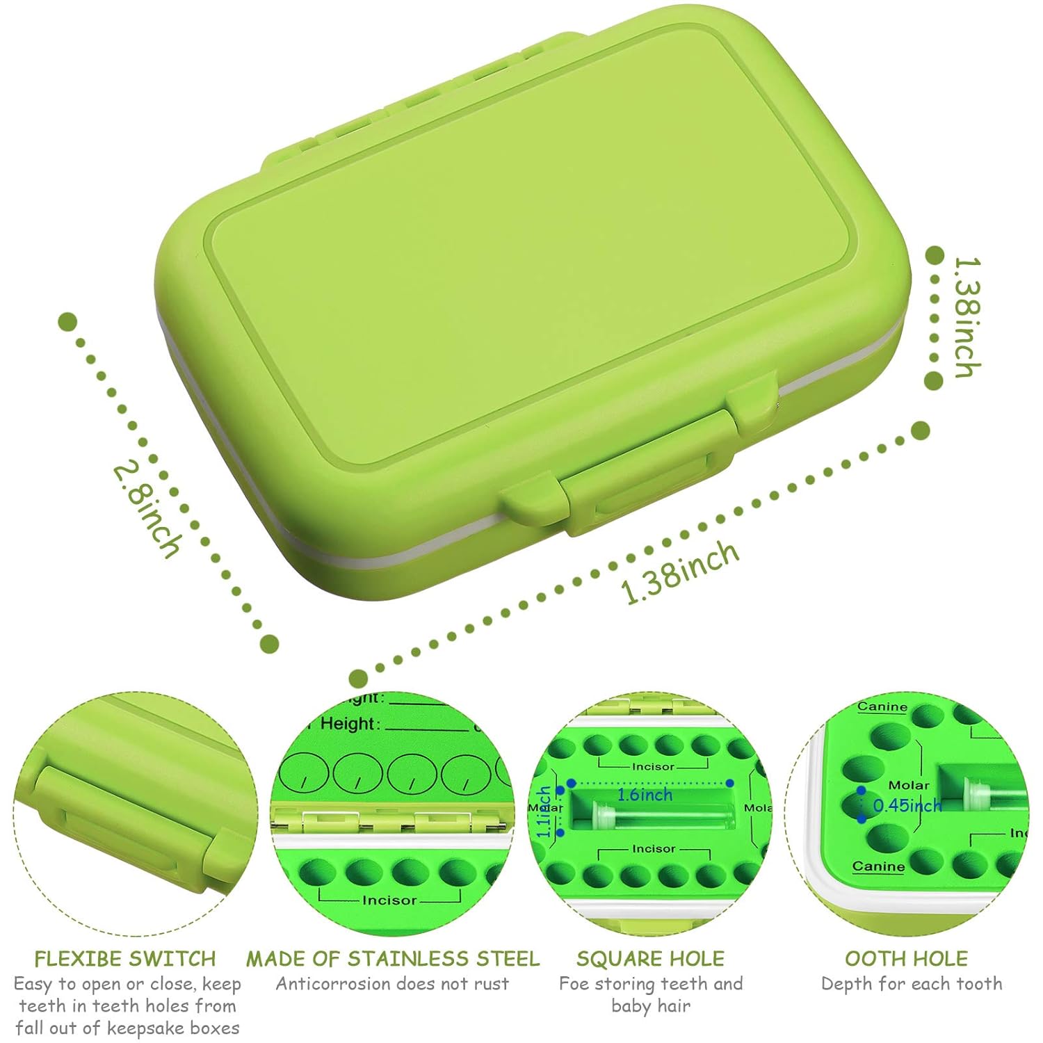 Jetec Baby Teeth Keepsake Box Set Green Blue