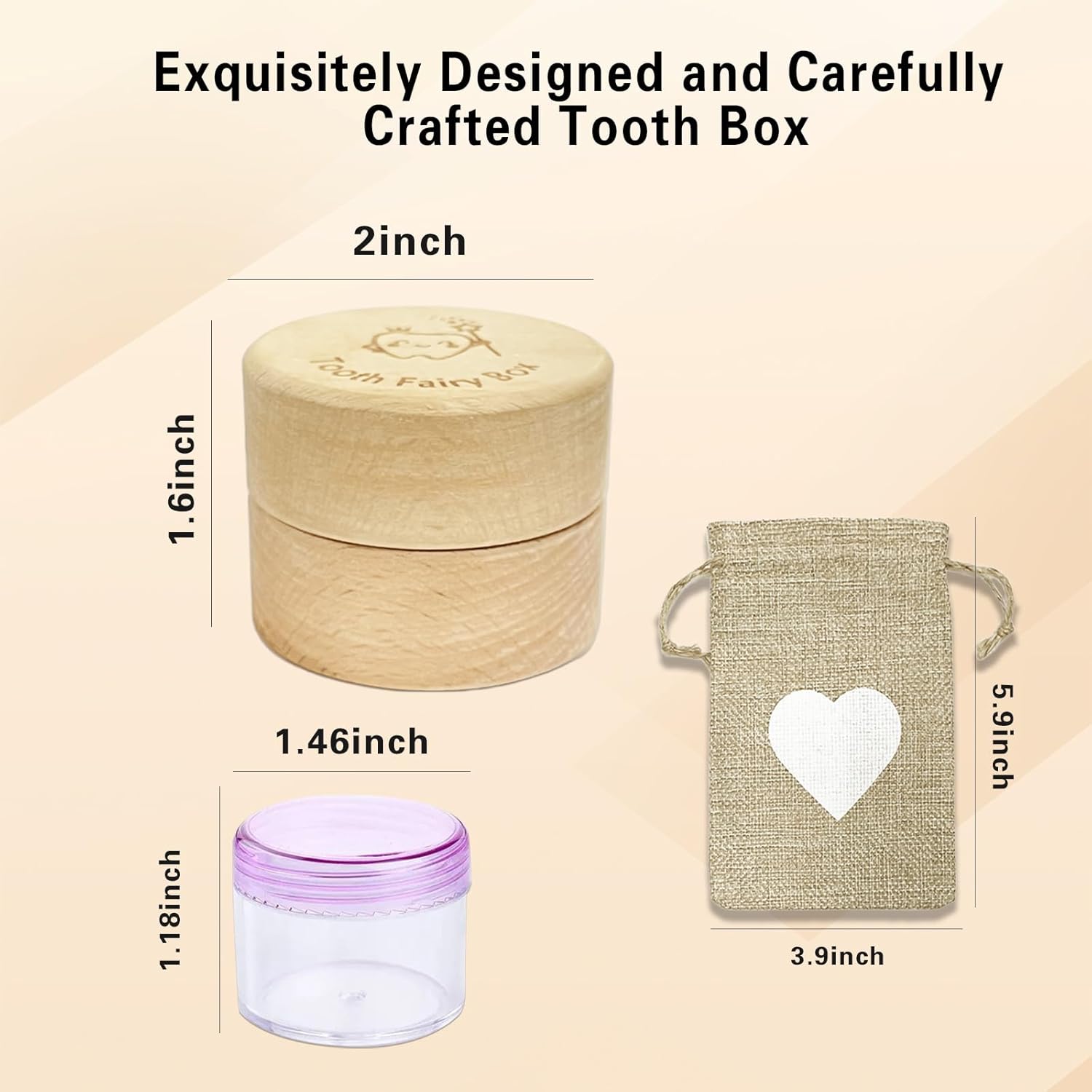 Wooden Tooth Fairy Box with Clear Container and Storage Pouch