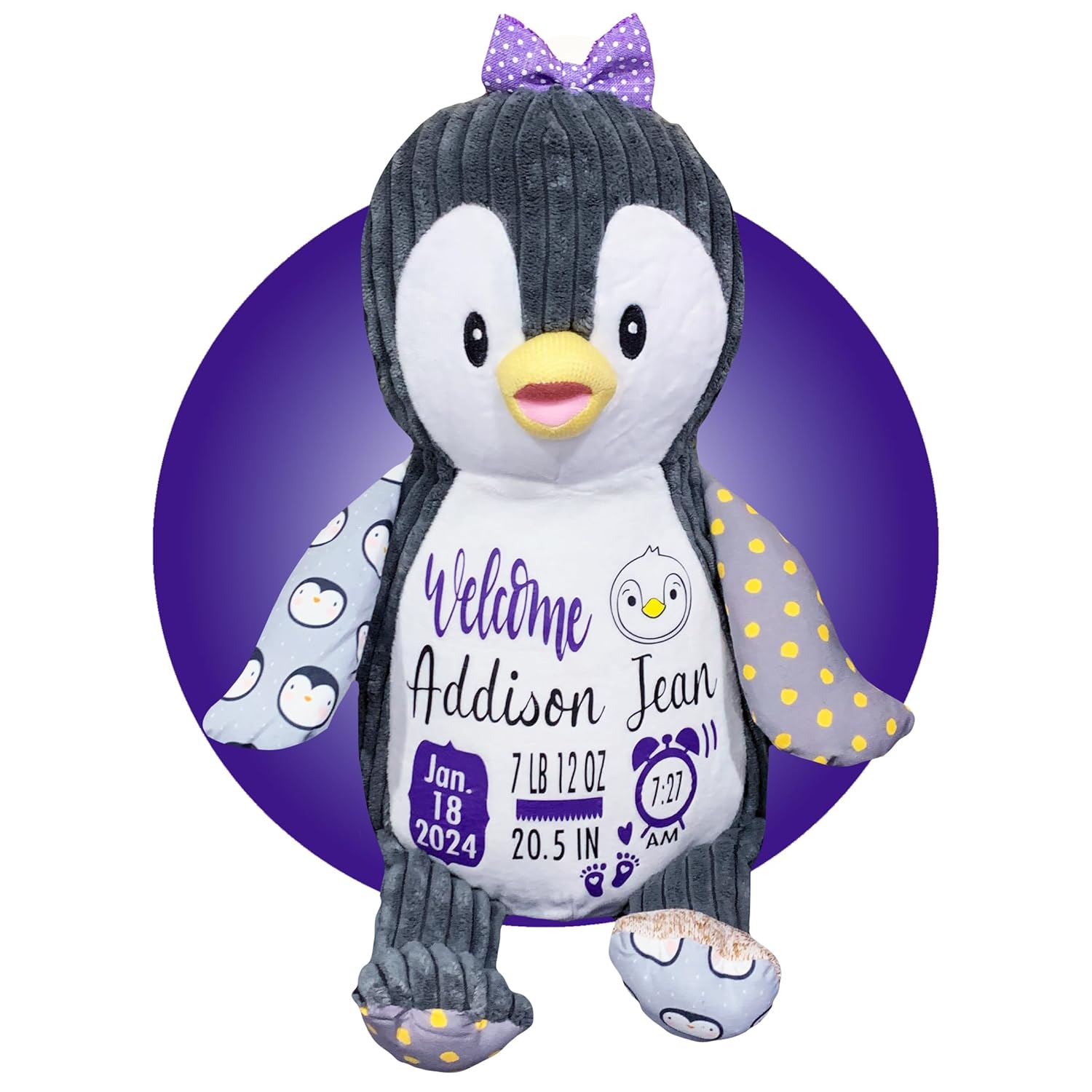 Personalized Baby Stats Penguin Plushie - Birth Announcement Keepsake 1