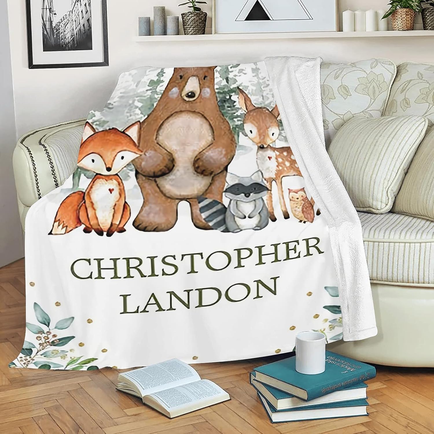 Personalized Baby Blanket with Name and Animals