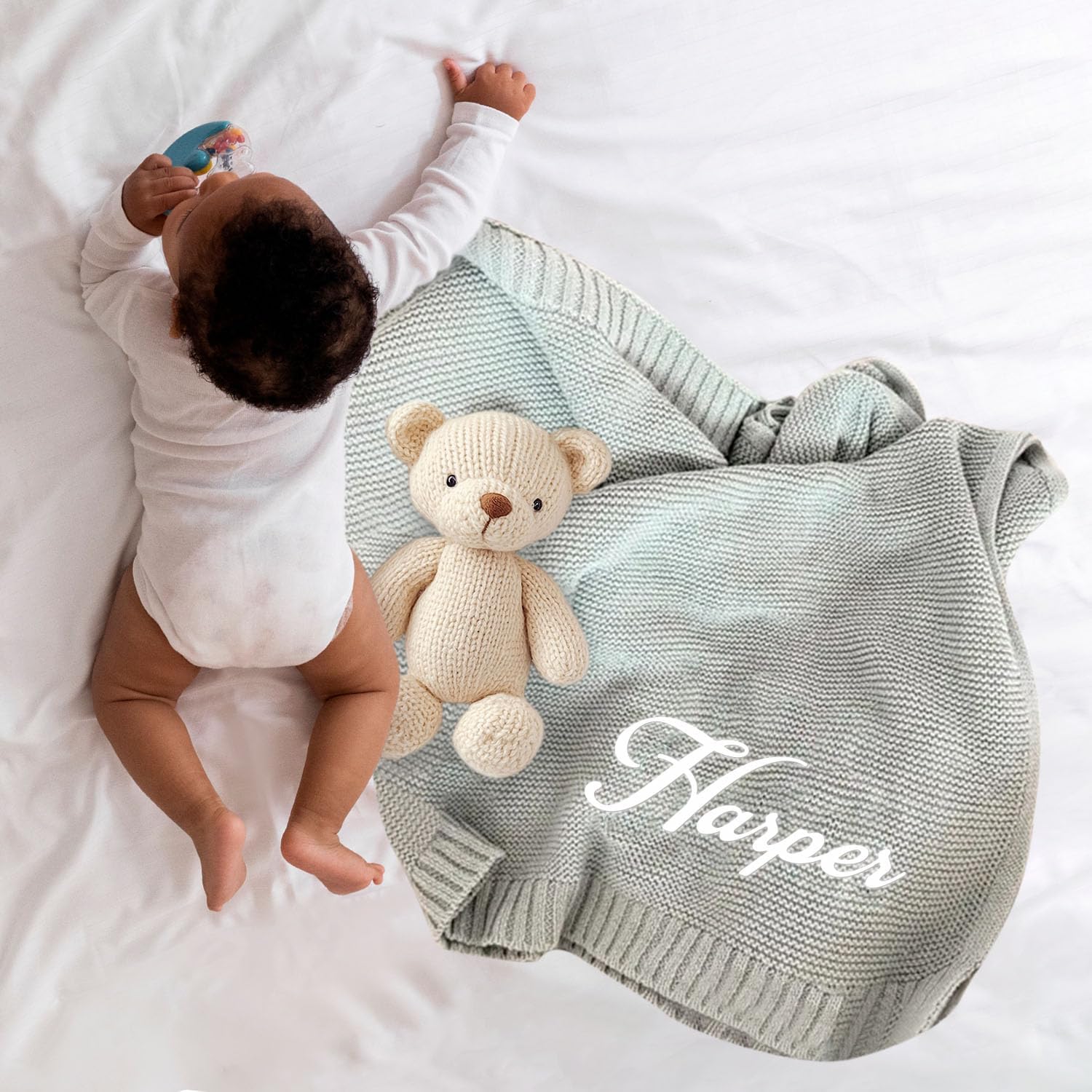 Personalized Baby Blanket with Name - Custom Embroidered Knit Blanket