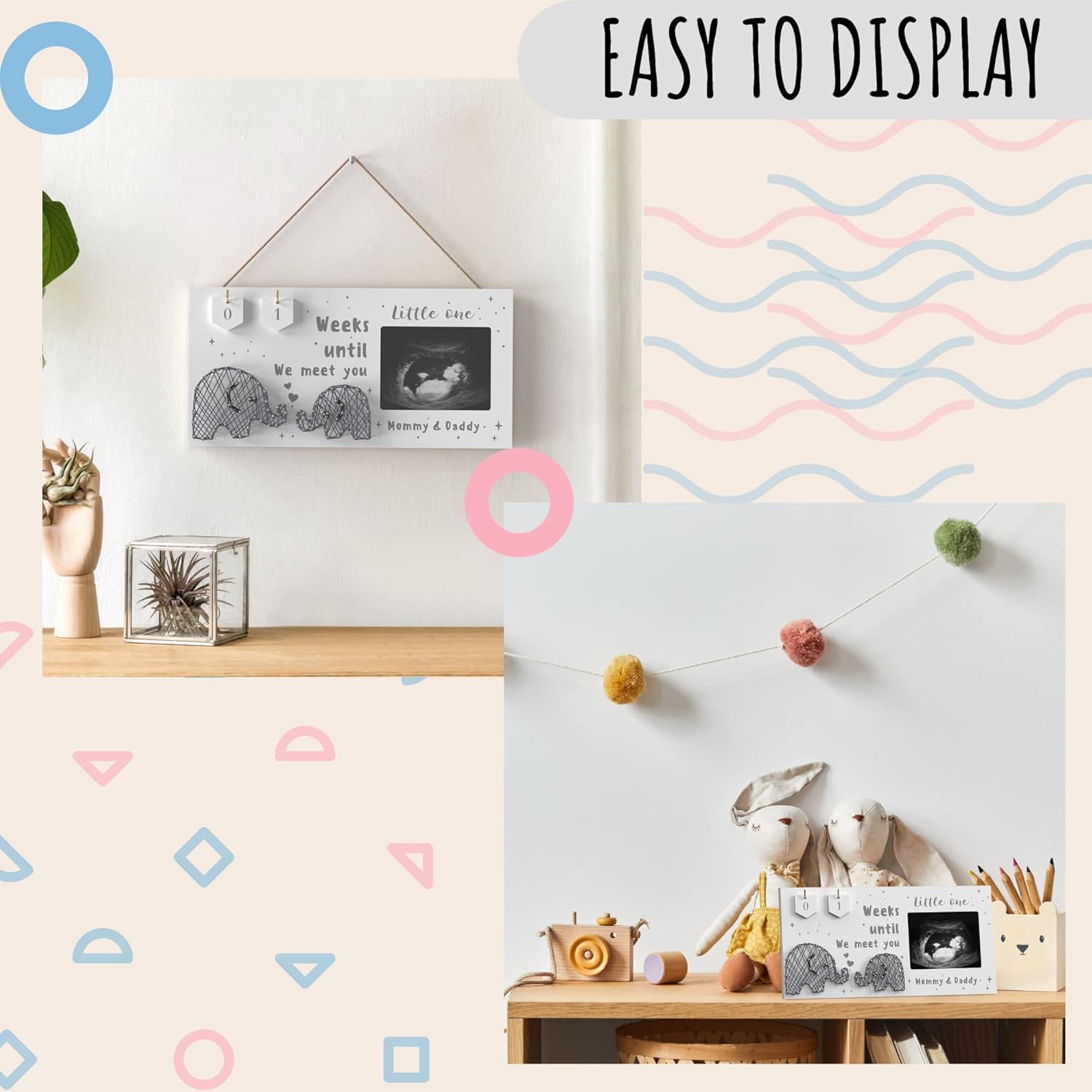 Baby Sonogram Frame with Countdown - Farmhouse Style Keepsake