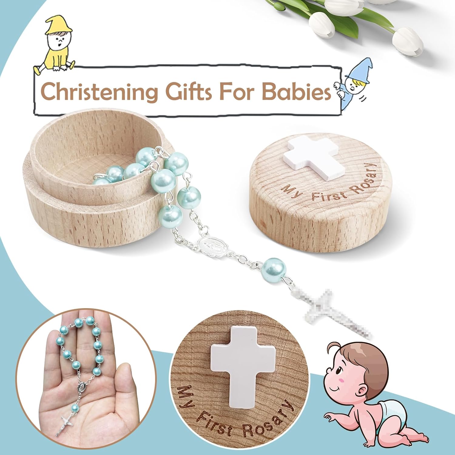 TBTFW My First Rosary Baptism Keepsake Box for Boys