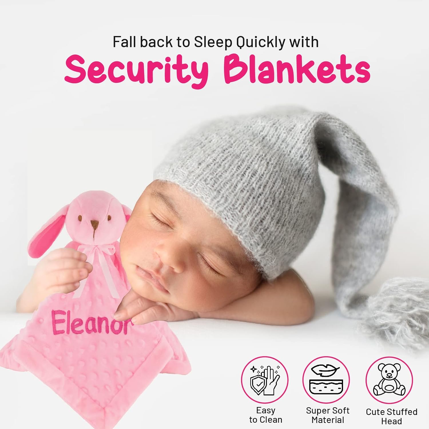 Personalized Baby Blanket Lovey with Custom Embroidered Name - Soft and Comfy Security Blanket