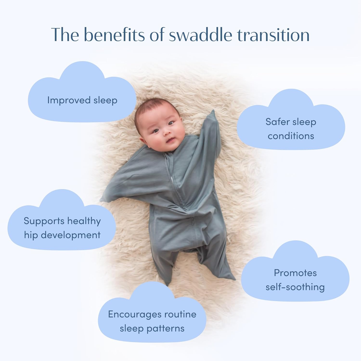 SleepingBaby Zipadee-Zip Transition Swaddle - Classic Grey Small 4-8 Months