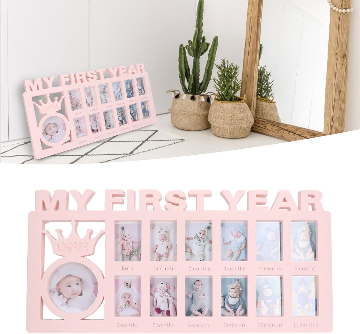 Baby Picture Frame for First Twelve Months Milestones Pink