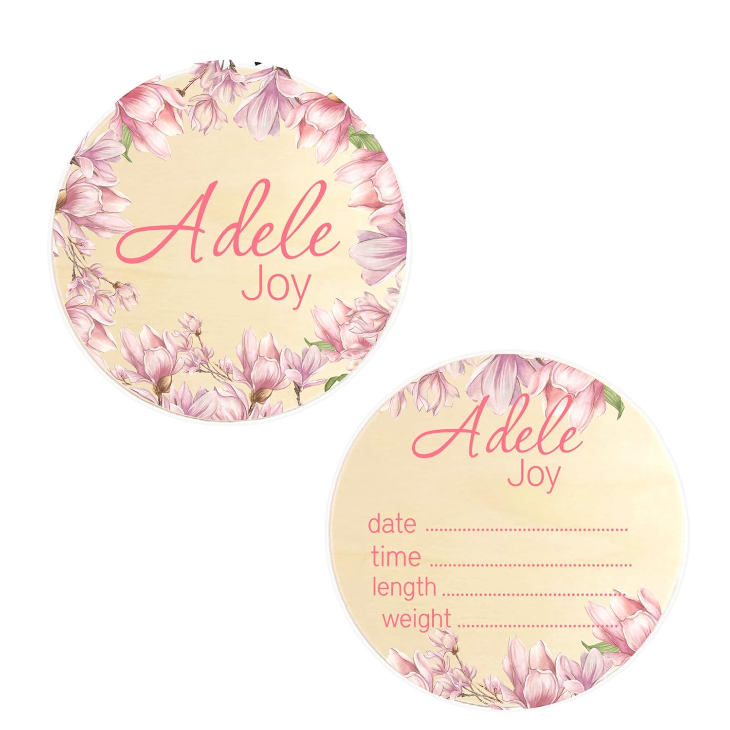 Peach Flowers Baby Name Reveal Sign Set of 2