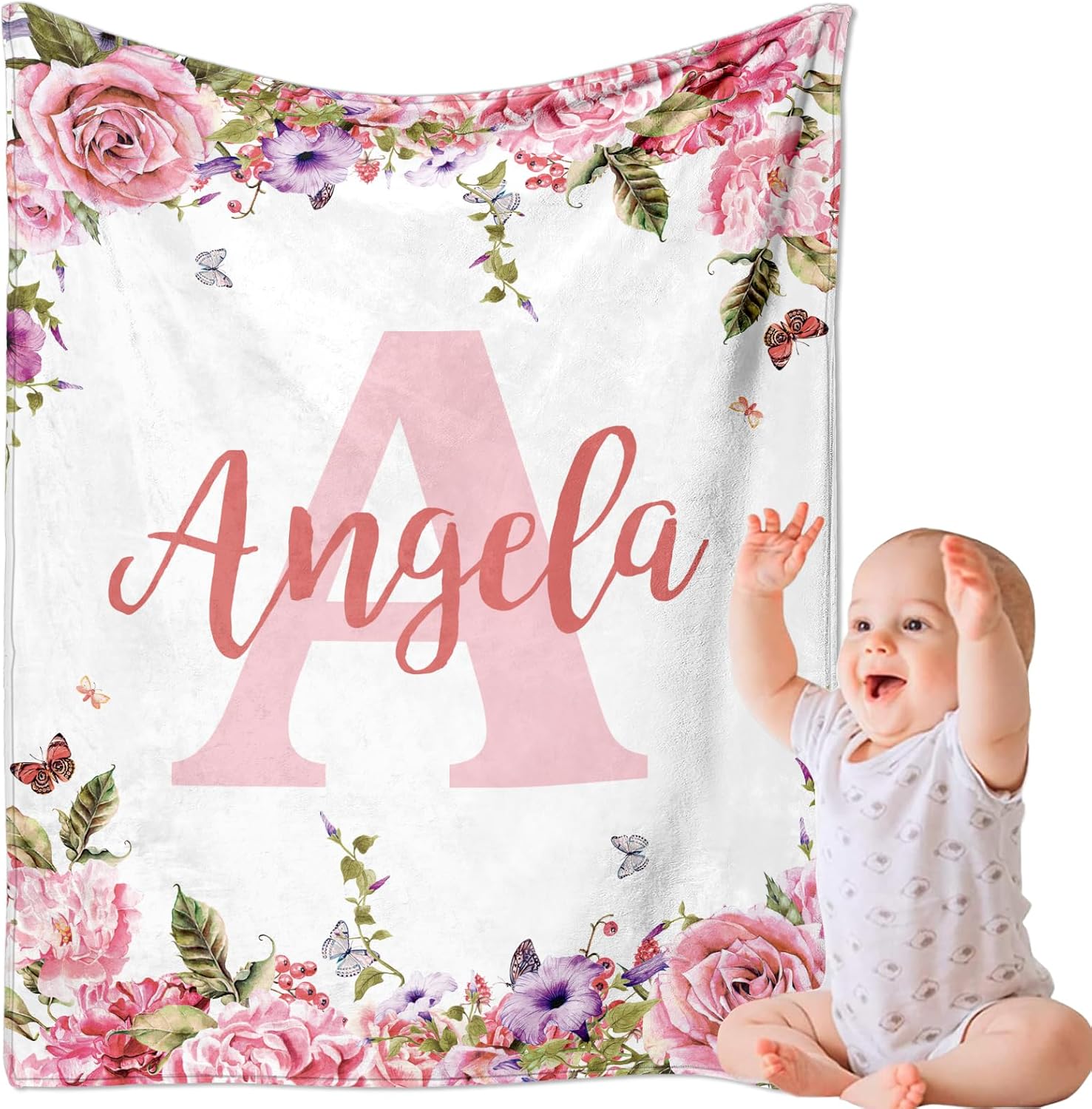 Personalized Baby Blanket with Name for Girls Custom Flannel 30X40